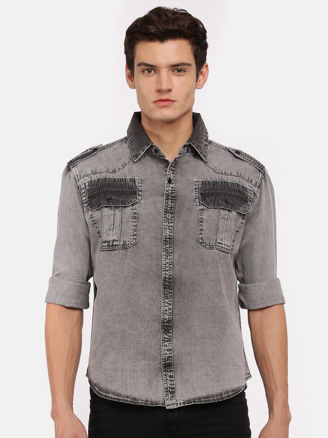 voxati men grey standard faded casual shirt