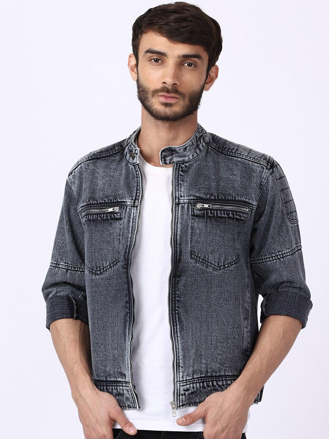 voxati men grey washed denim jacket