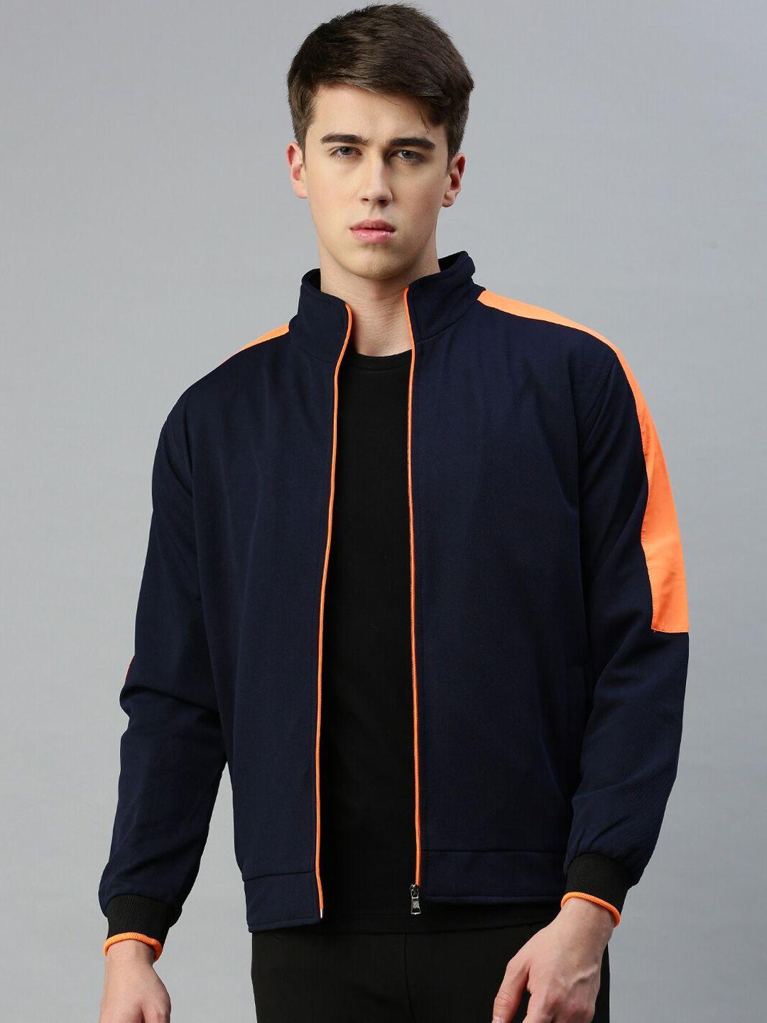 voxati men striped stand collar sporty jacket