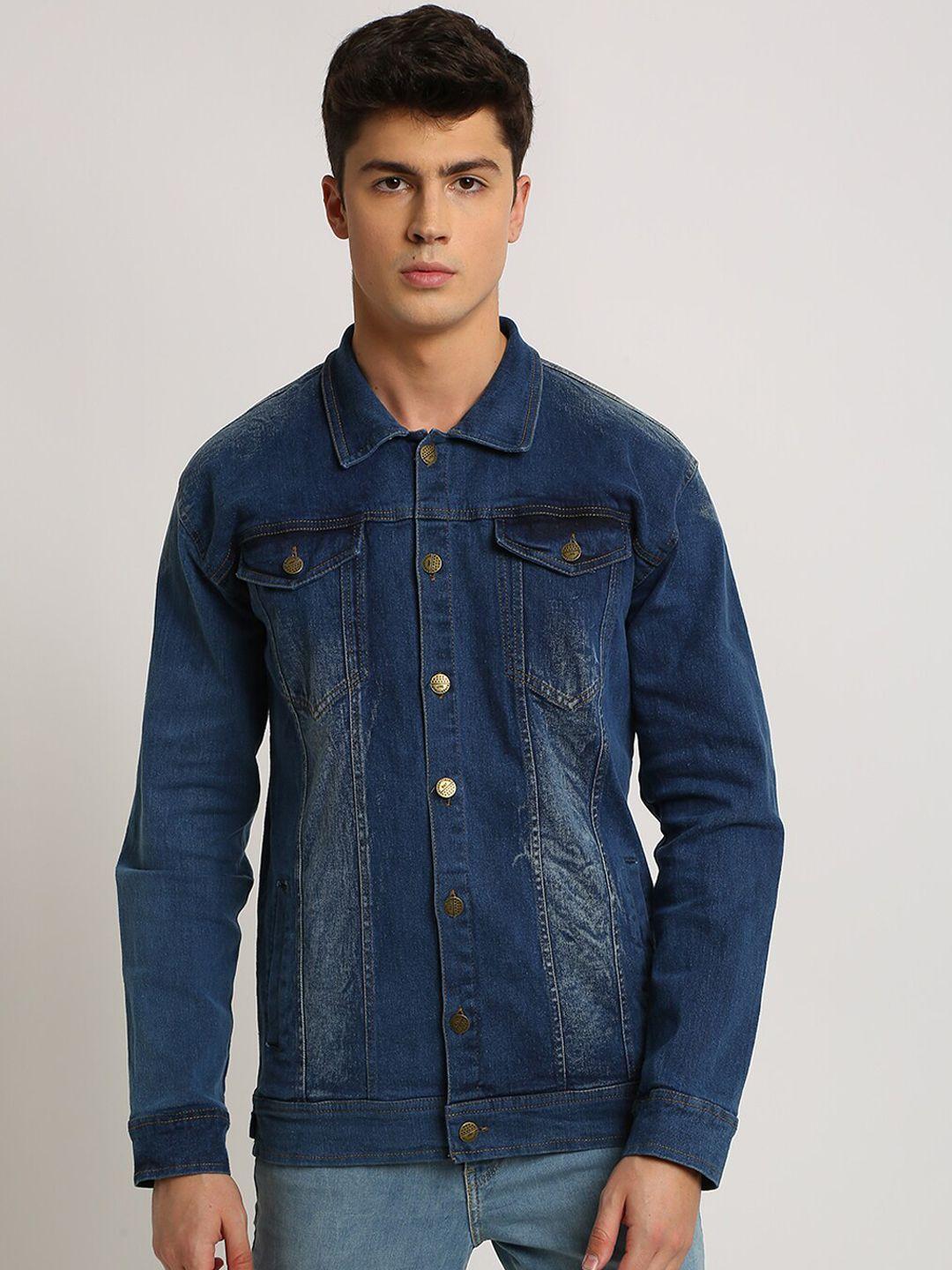 voxati men washed cotton denim jacket