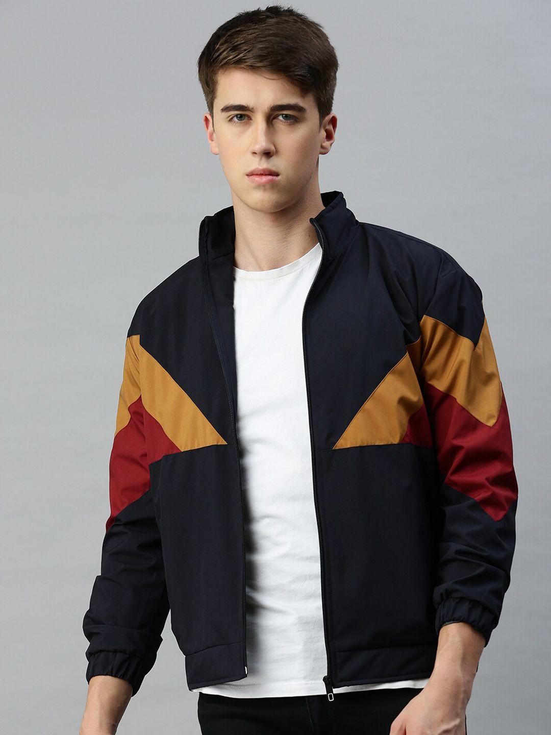 voxati mock collar colourblocked bomber with patchwork jacket