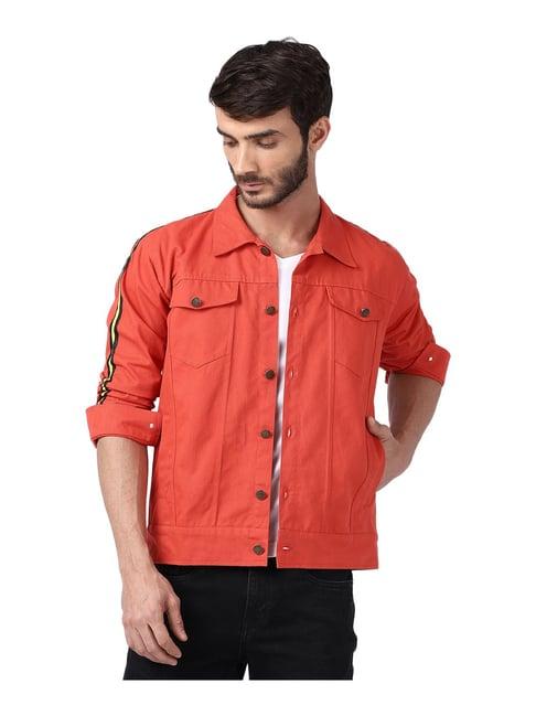 voxati orange full sleeves shirt collar denim jacket