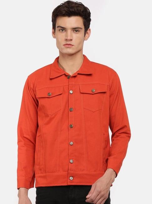 voxati orange full sleeves shirt collar denim jacket