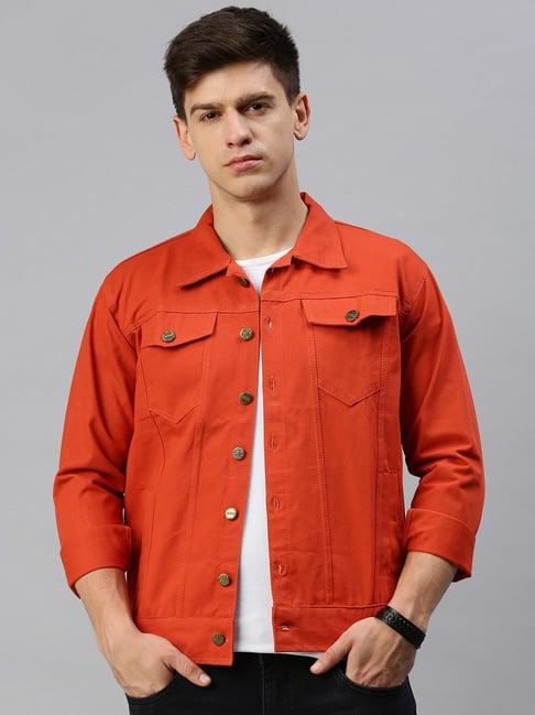 voxati orange regular fit shirt collar denim jacket