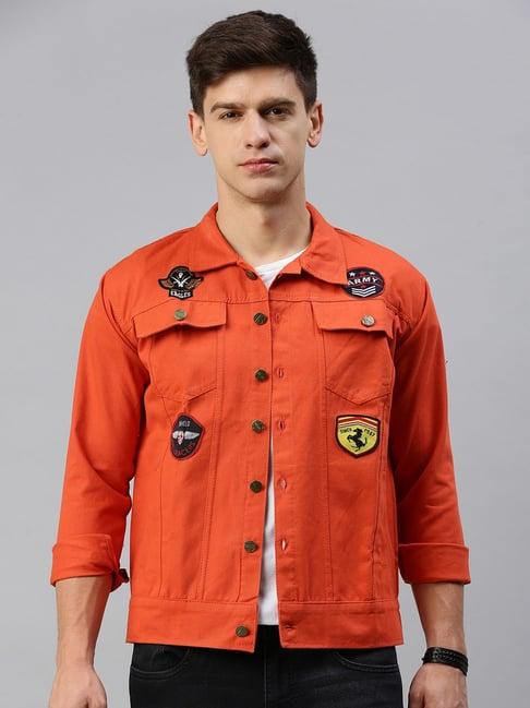 voxati orange regular fit shirt collar denim jacket