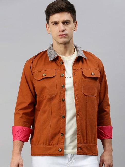 voxati rust regular fit shirt collar denim jacket