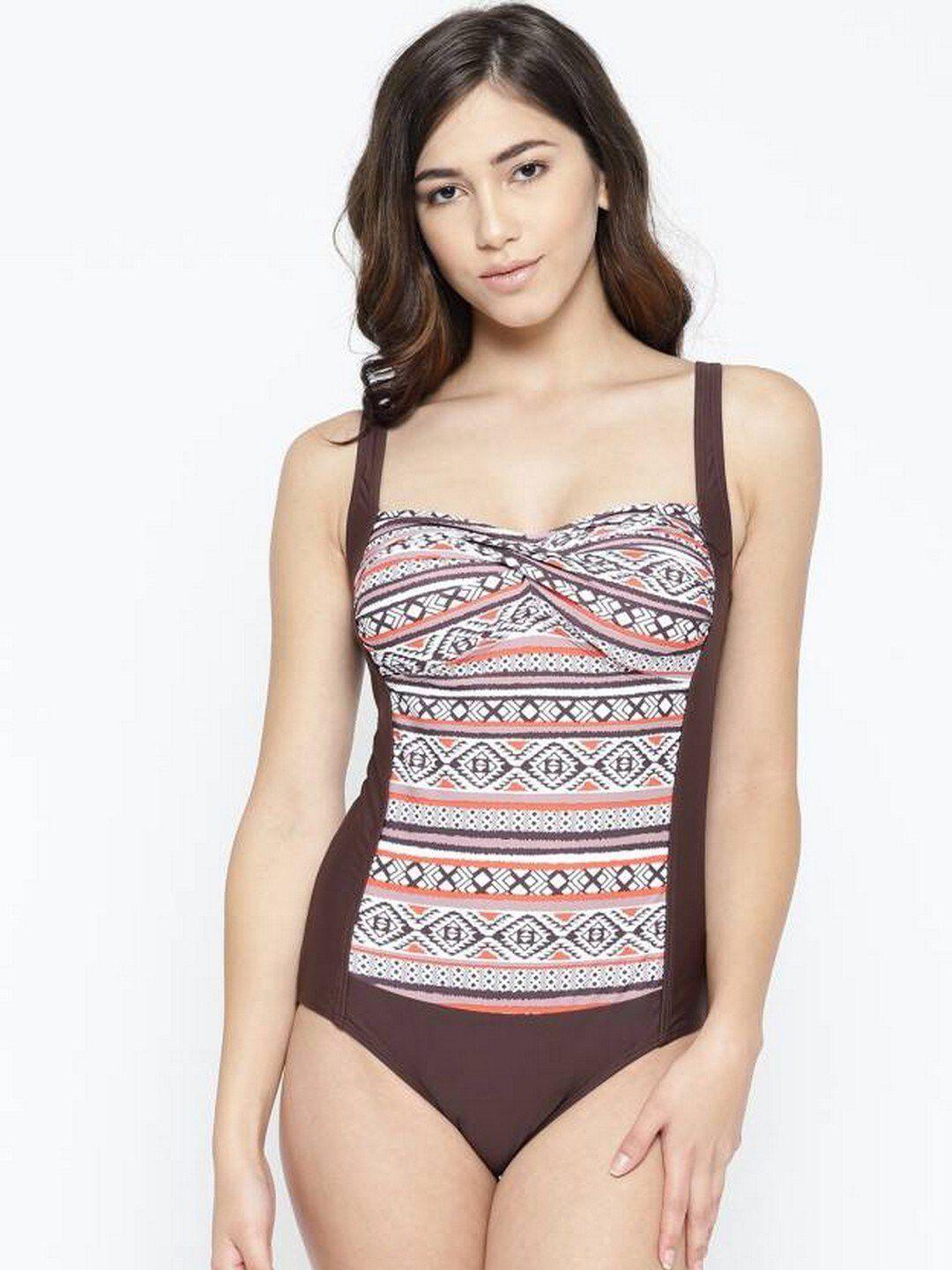 voxati shoulder straps geometric printed swim bodysuit