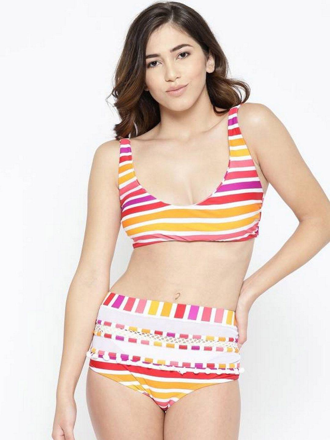 voxati shoulder straps striped swim bikini set