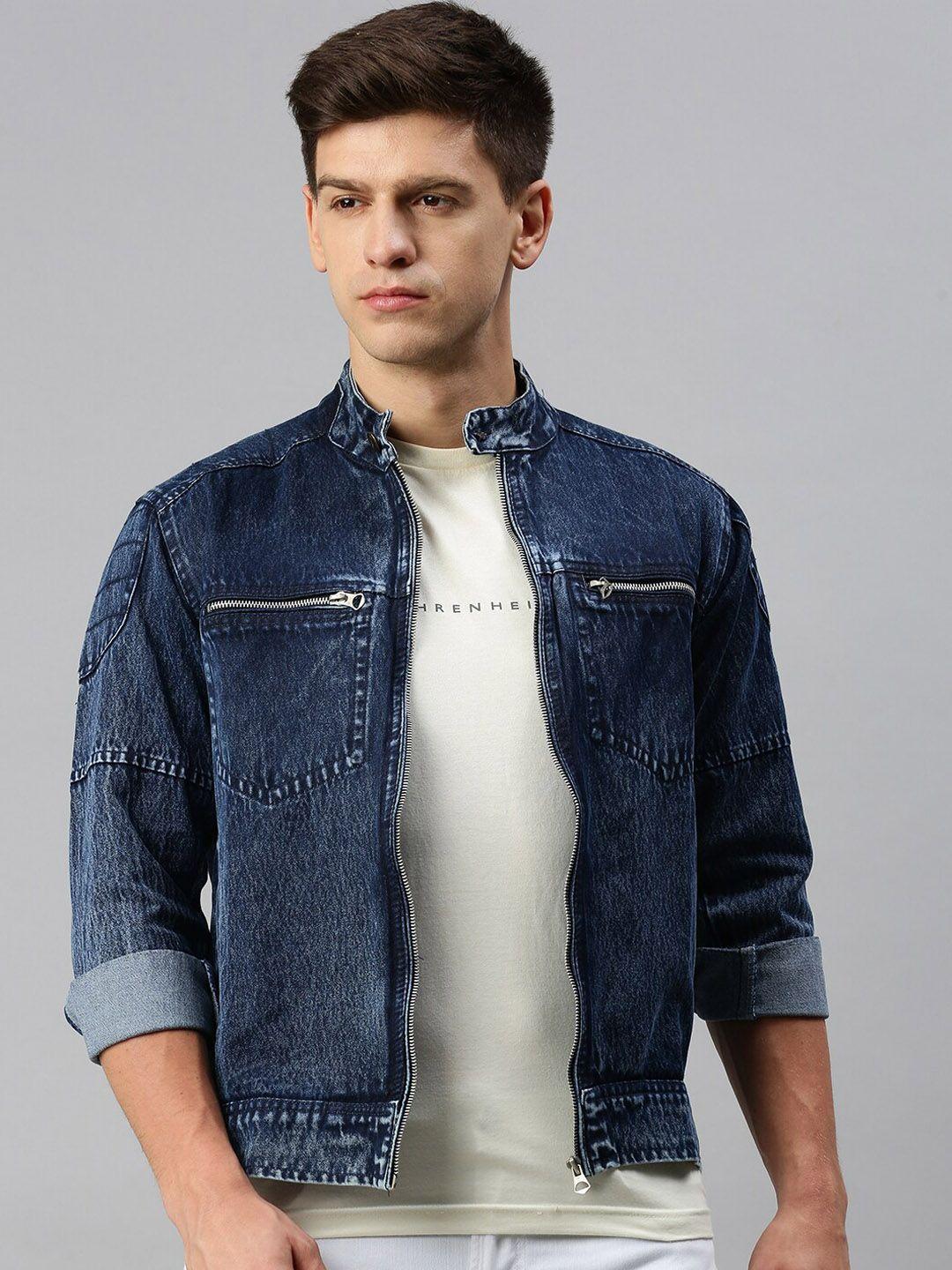 voxati washed mandarin collar denim jacket