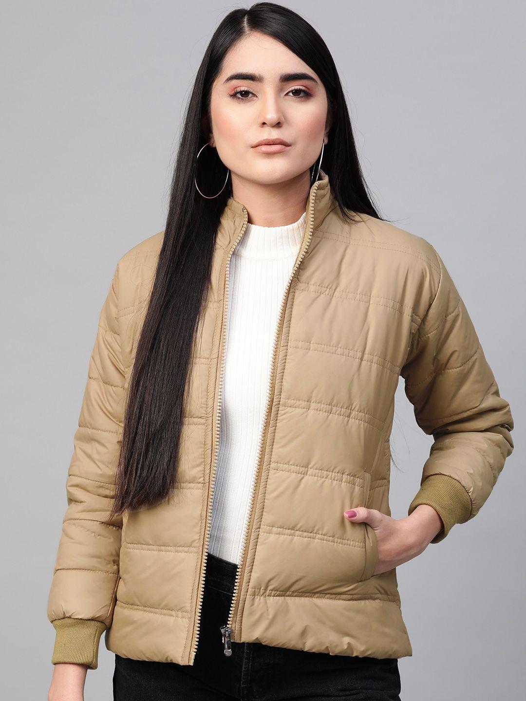 voxati women beige solid padded jacket