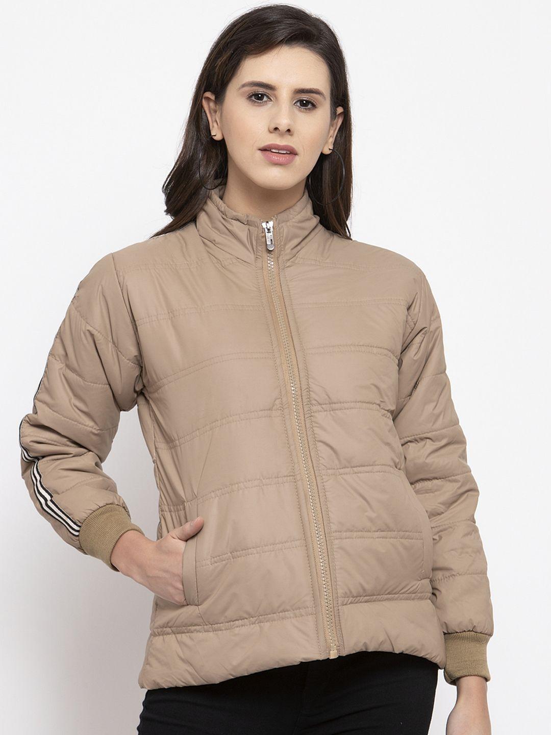 voxati women beige solid puffer jacket