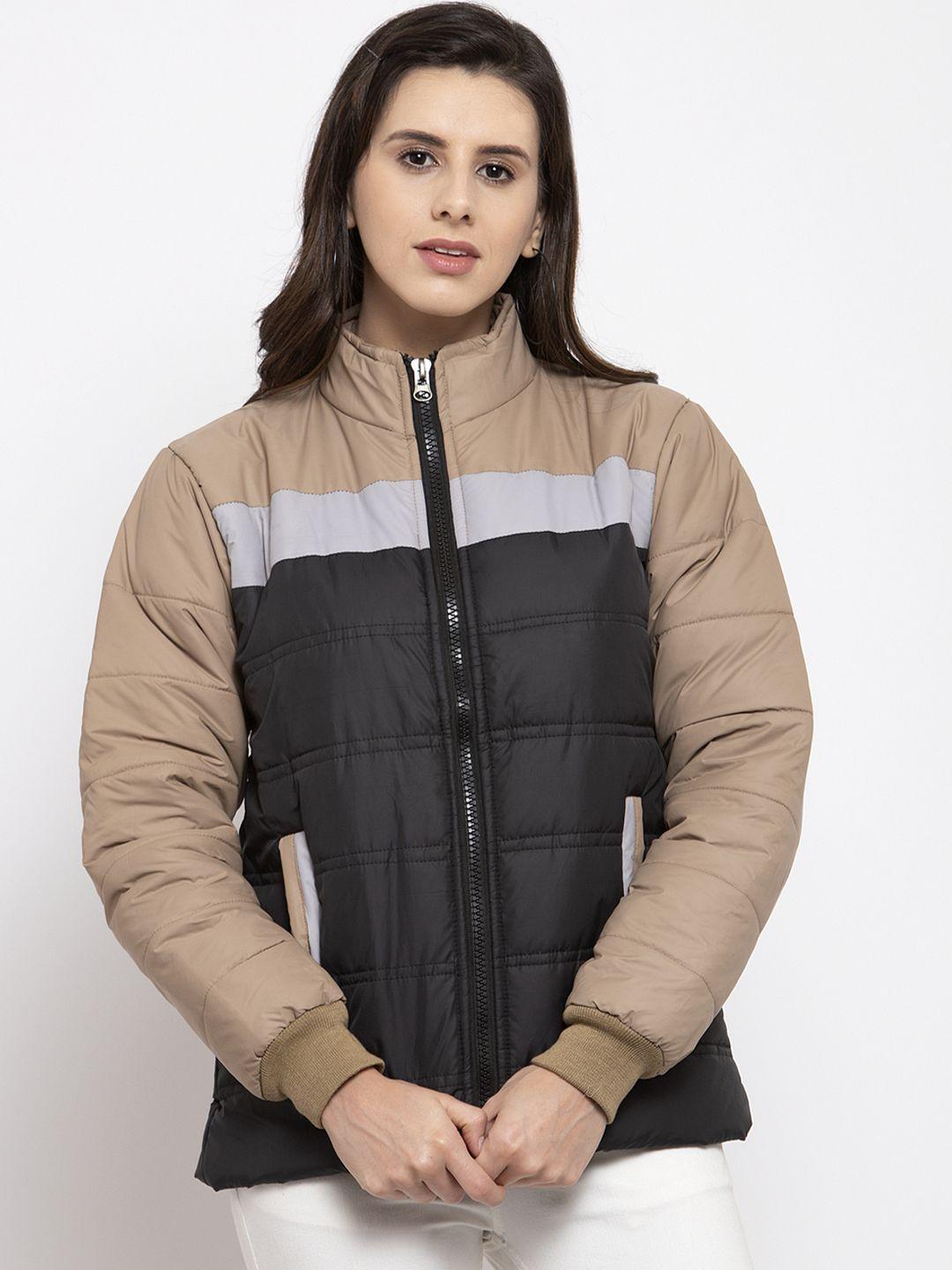 voxati women black & beige colourblocked puffer jacket