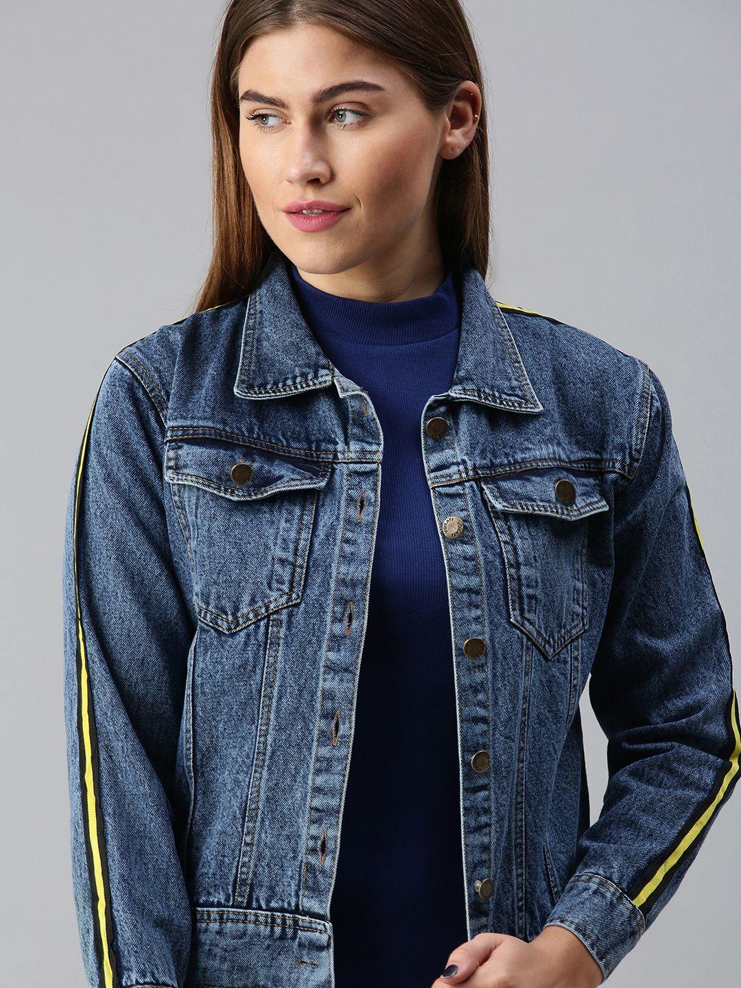 voxati women blue solid denim jacket