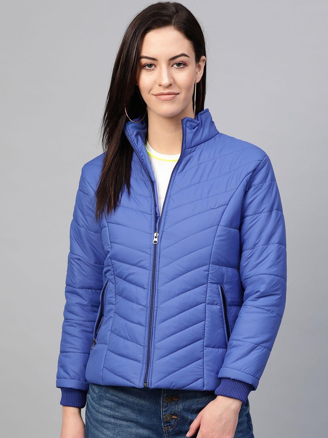 voxati women blue solid padded jacket