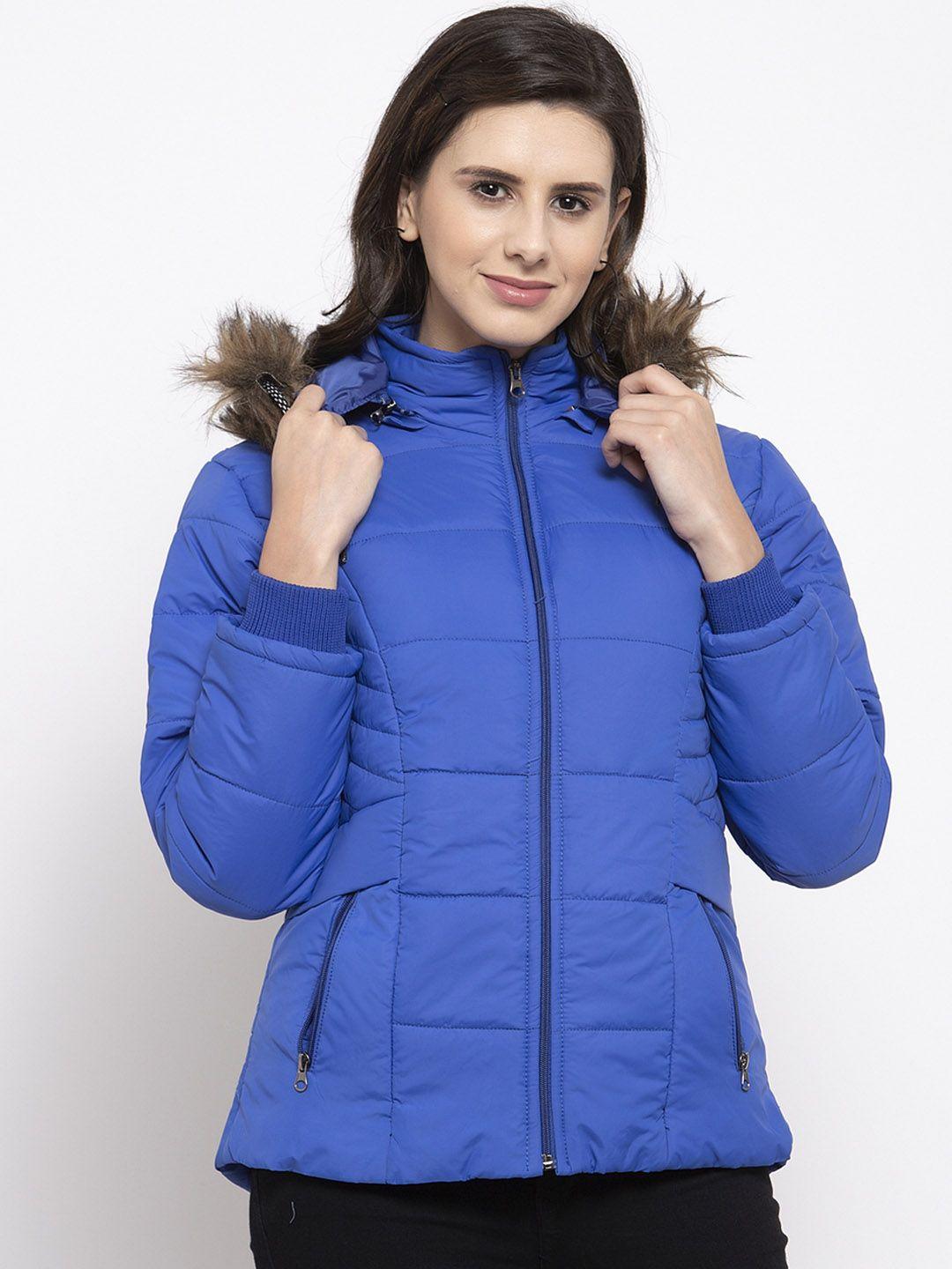 voxati women blue solid padded jacket