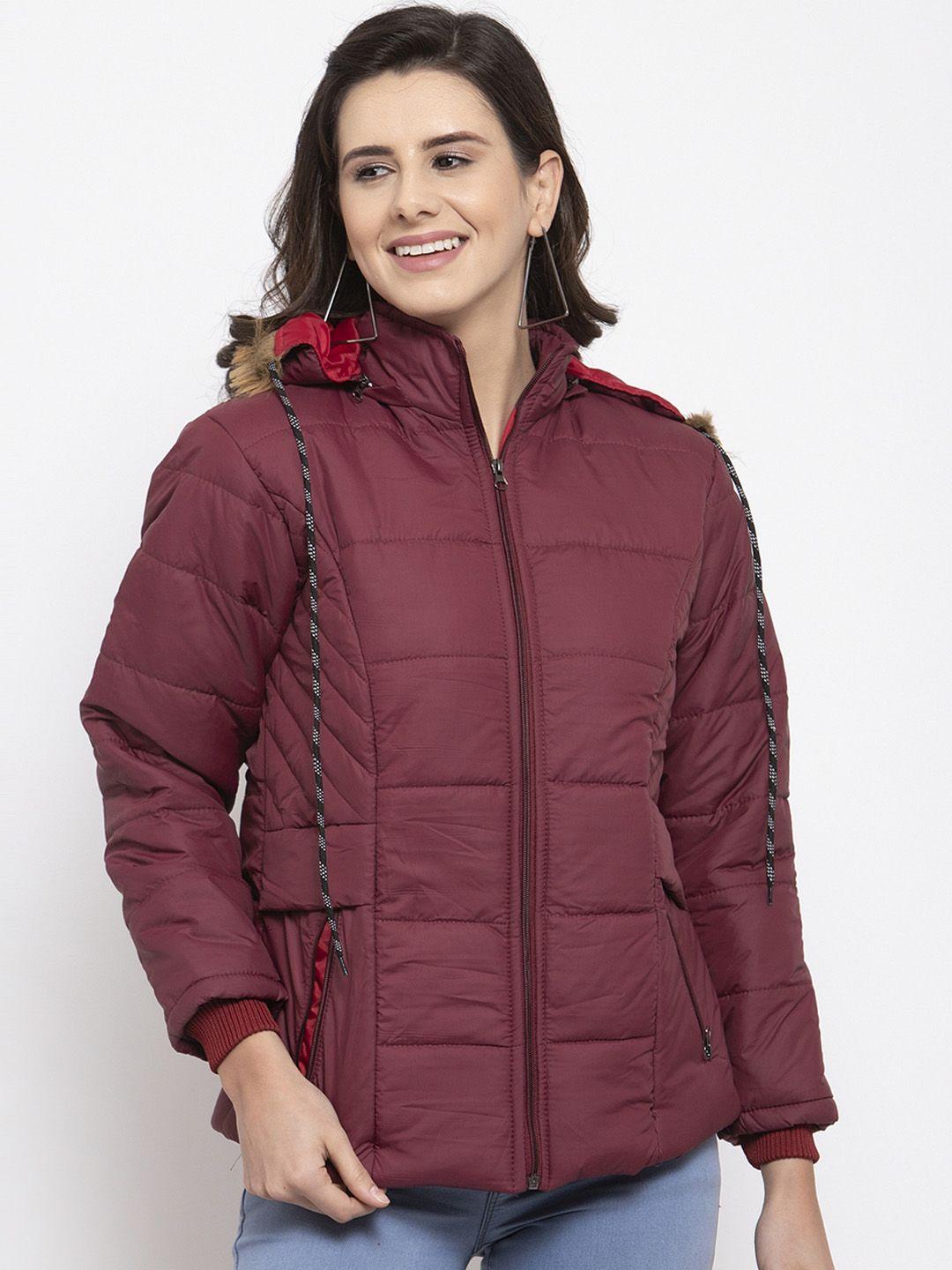 voxati women maroon solid padded jacket