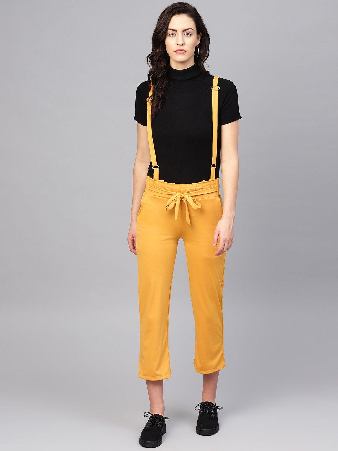 voxati women mustard yellow solid dungarees