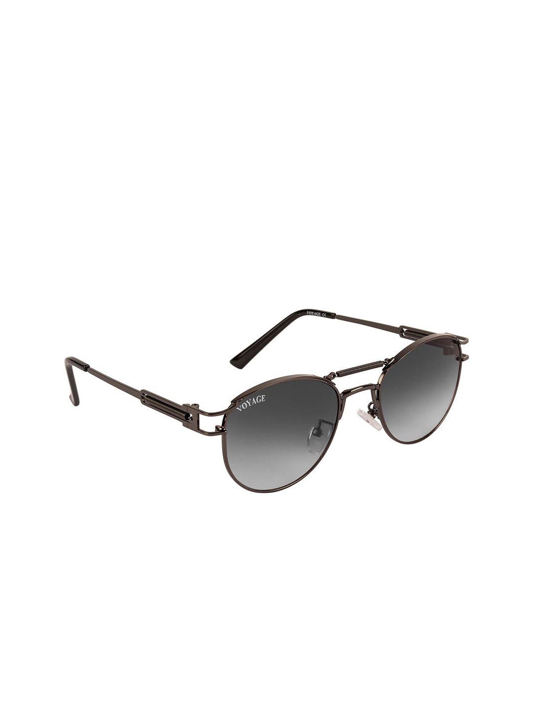 voyage unisex black lens & gunmetal-toned round sunglasses with uv protected lens