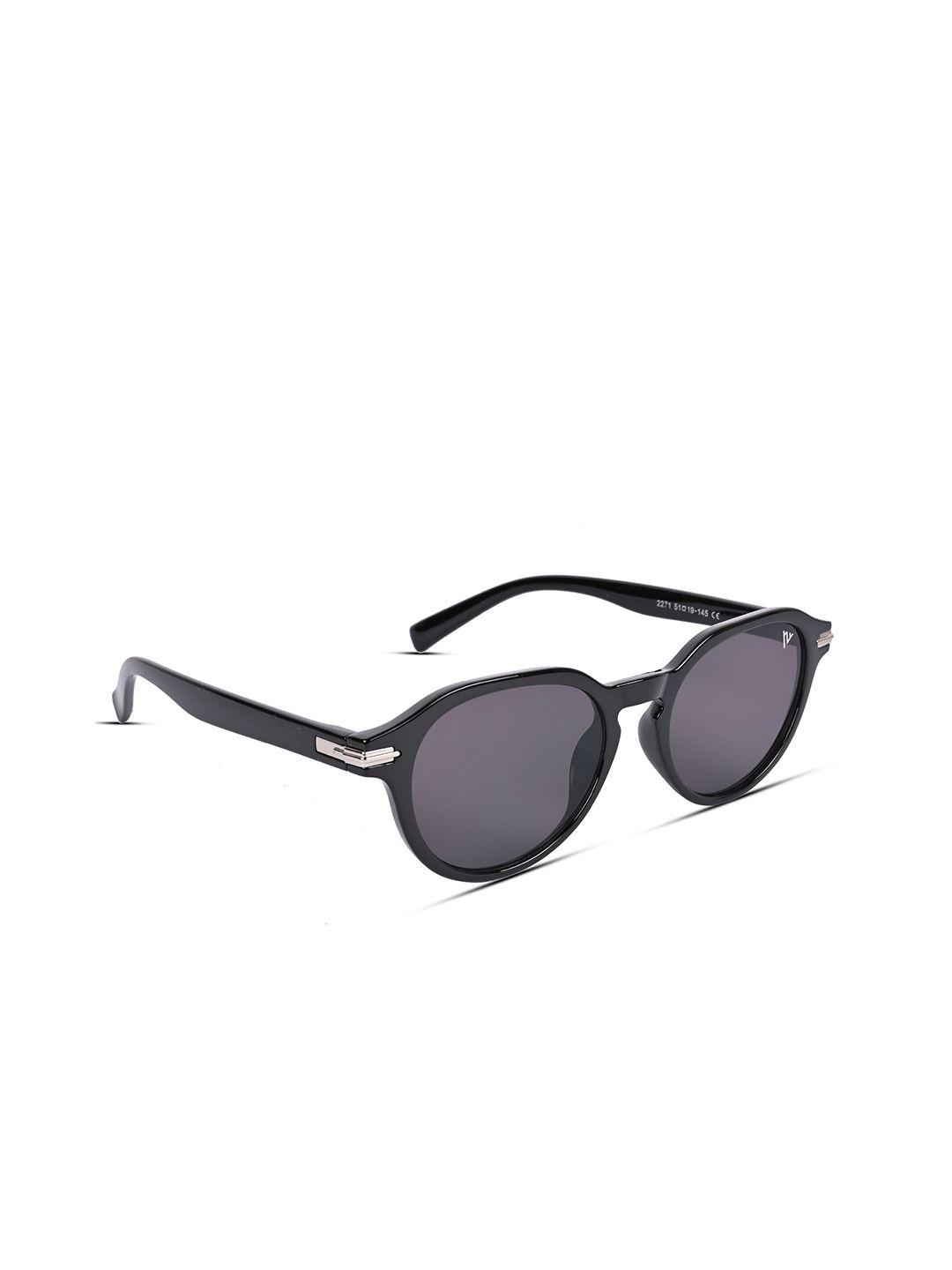 voyage unisex black lens & black round uv protected lens sunglasses