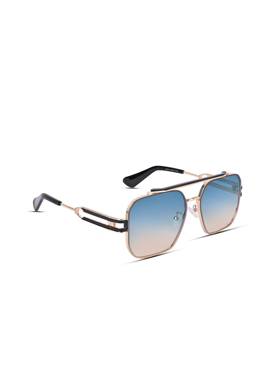 voyage unisex blue lens & gold-toned wayfarer sunglasses with uv protected lens