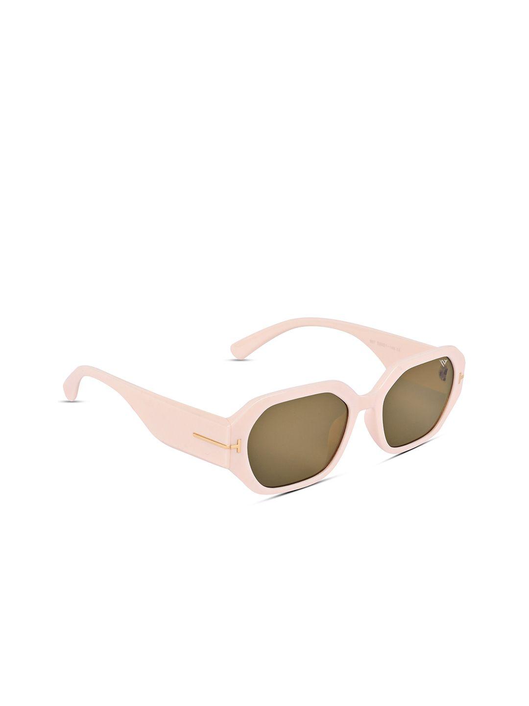 voyage unisex brown lens & pink rectangle sunglasses with uv protected lens