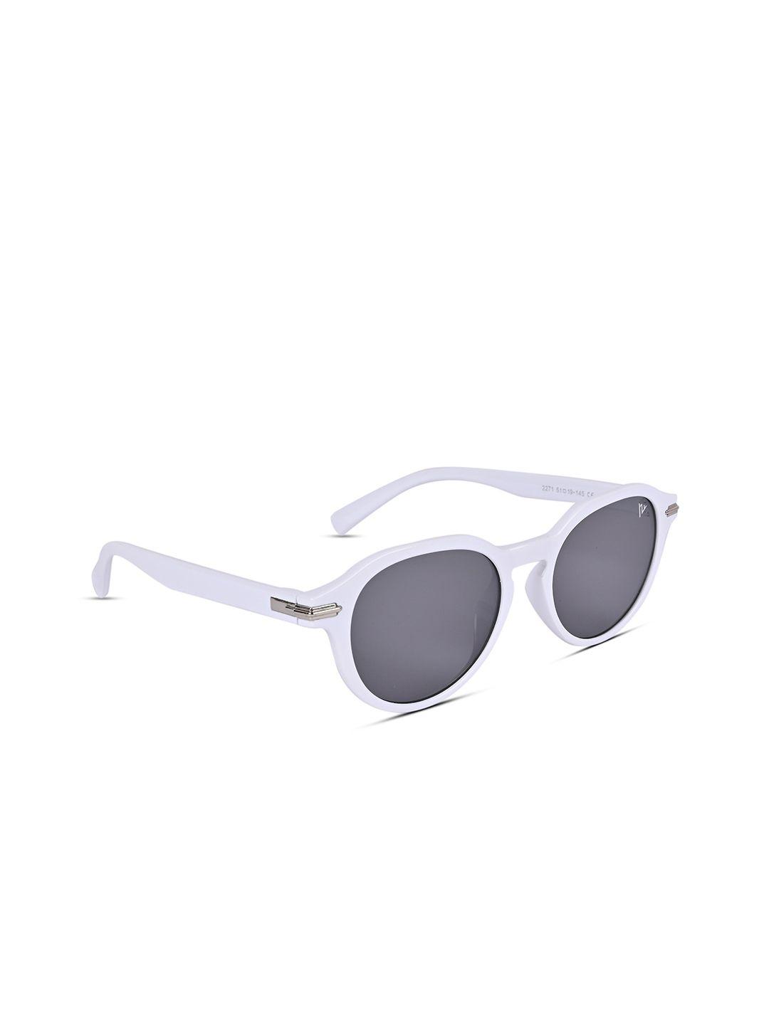 voyage unisex grey lens & white round sunglasses with uv protected lens