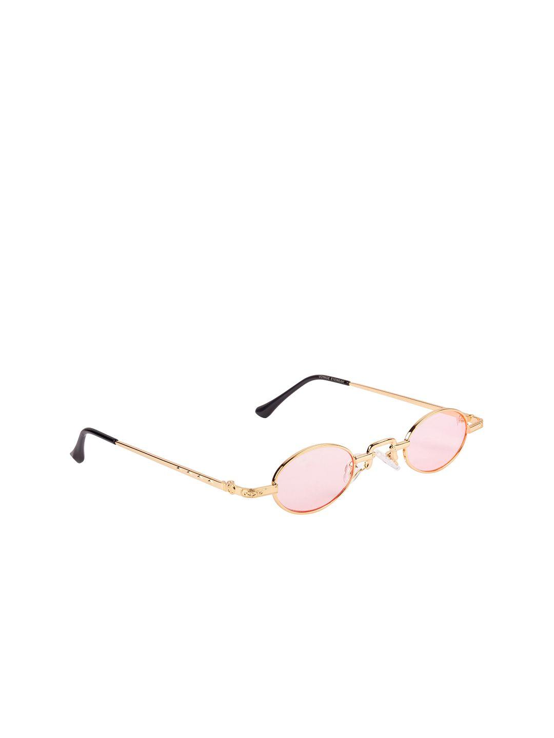 voyage unisex pink lens & gold-toned oval sunglasses with uv protected lens