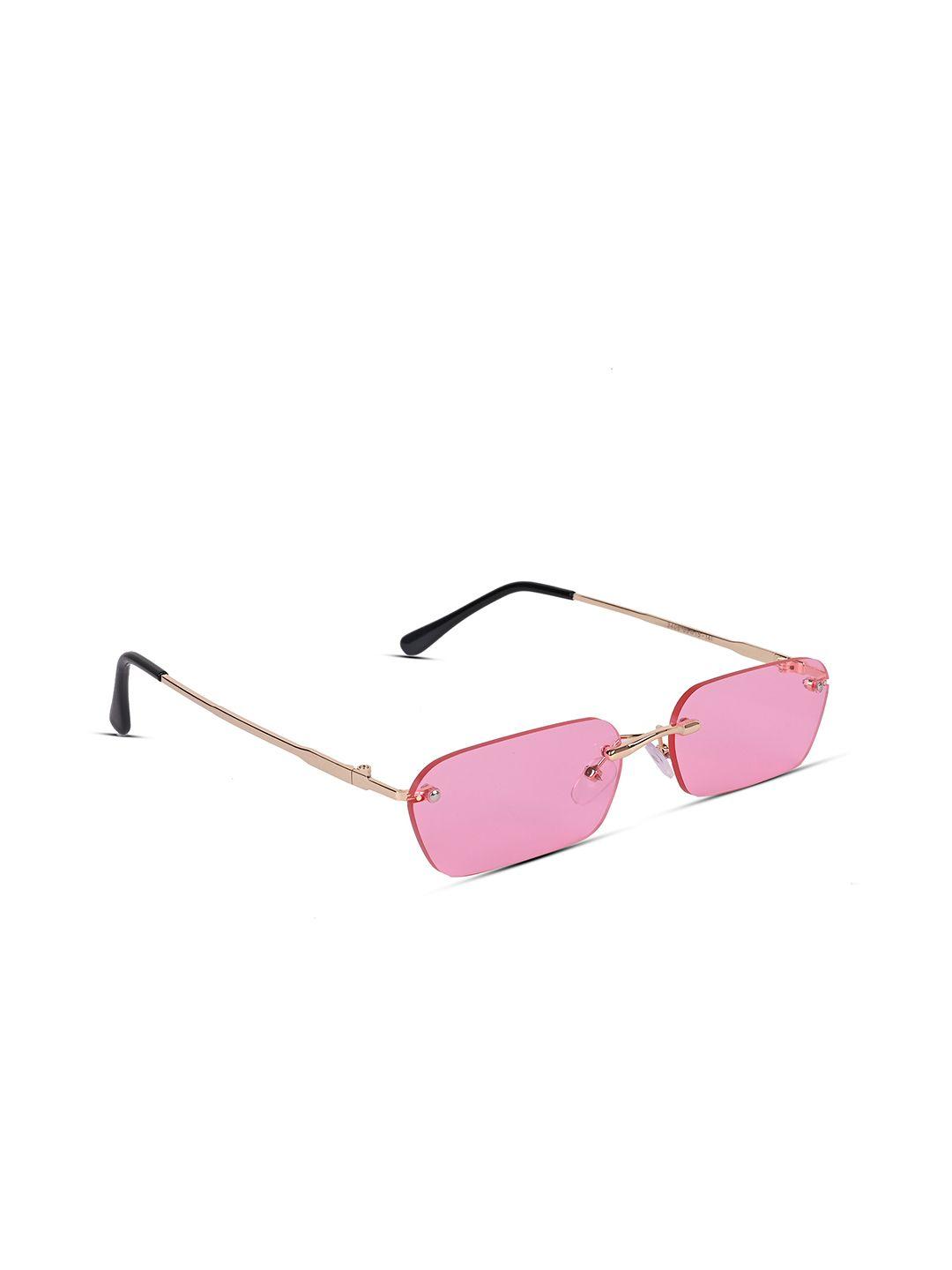voyage unisex pink lens & gold-toned rectangle sunglasses with uv protected lens
