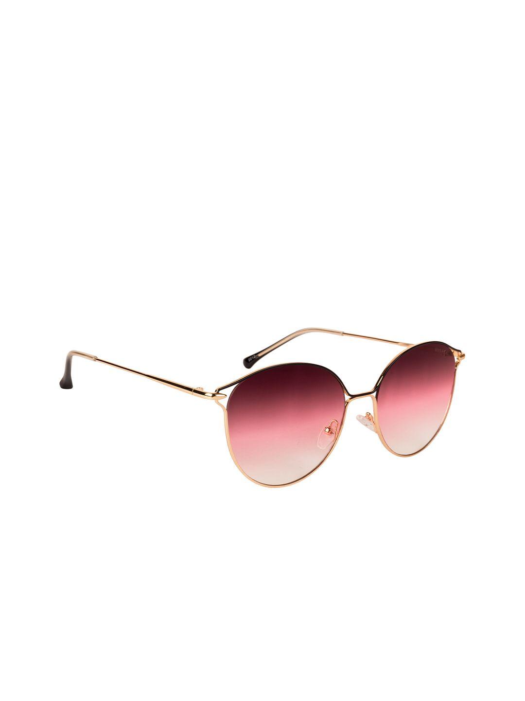 voyage unisex red lens & gold-toned round sunglasses with uv protected lens