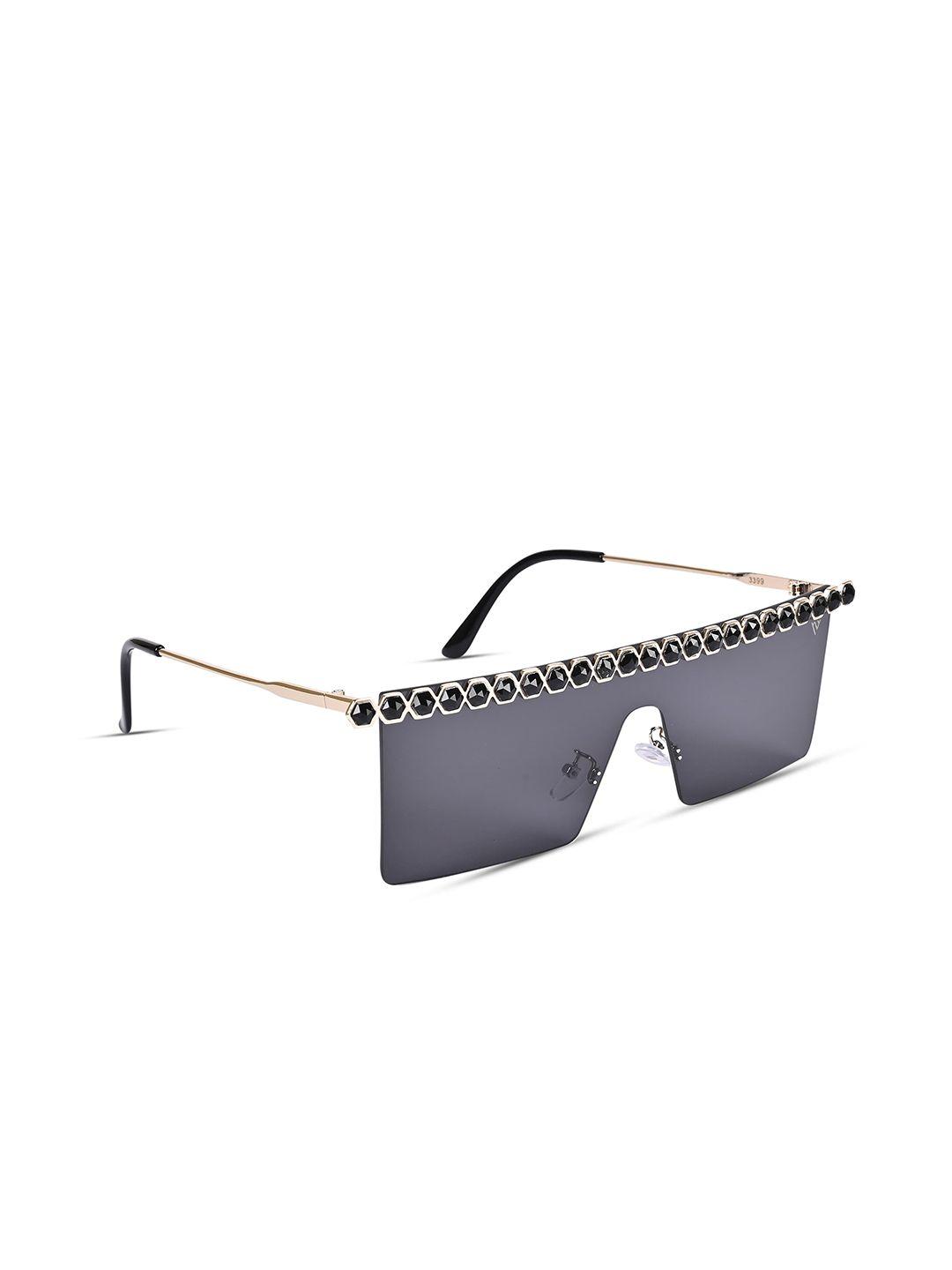 voyage women black lens & gold-toned square sunglasses with uv protected lens - 3397mg3887