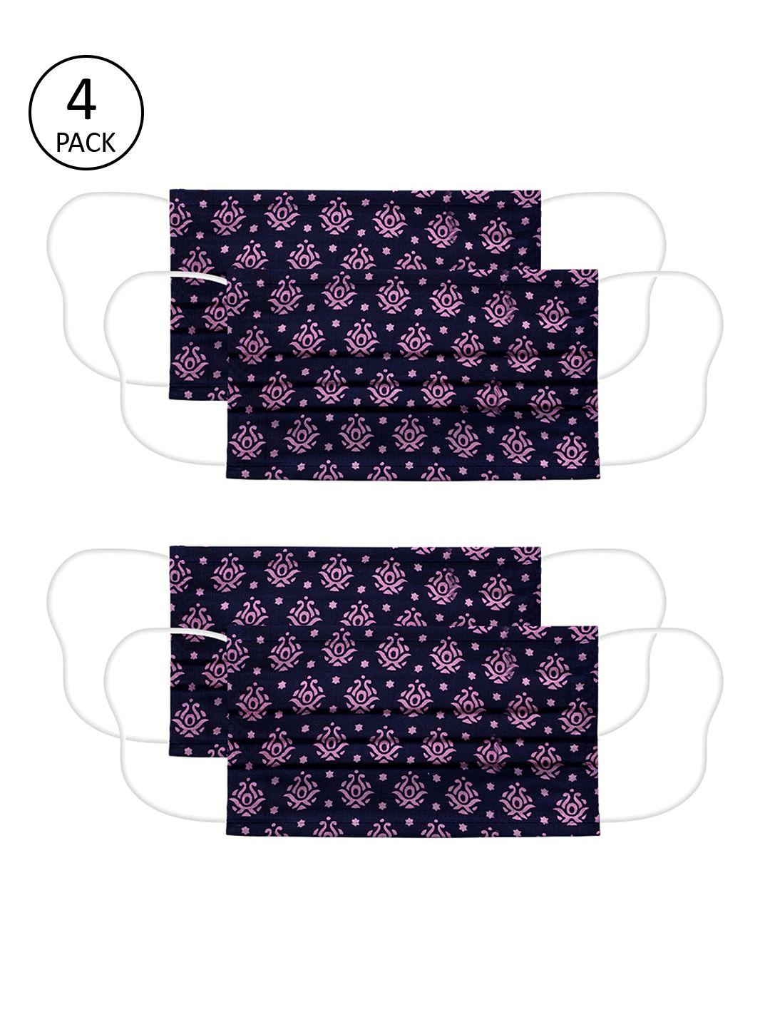 voylla unisex purple printed 4 pcs 2 ply reusable outdoor fabric masks
