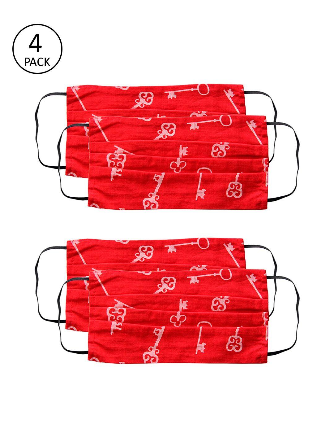 voylla unisex red & white printed 4 pcs 2 ply reusable outdoor fabric masks