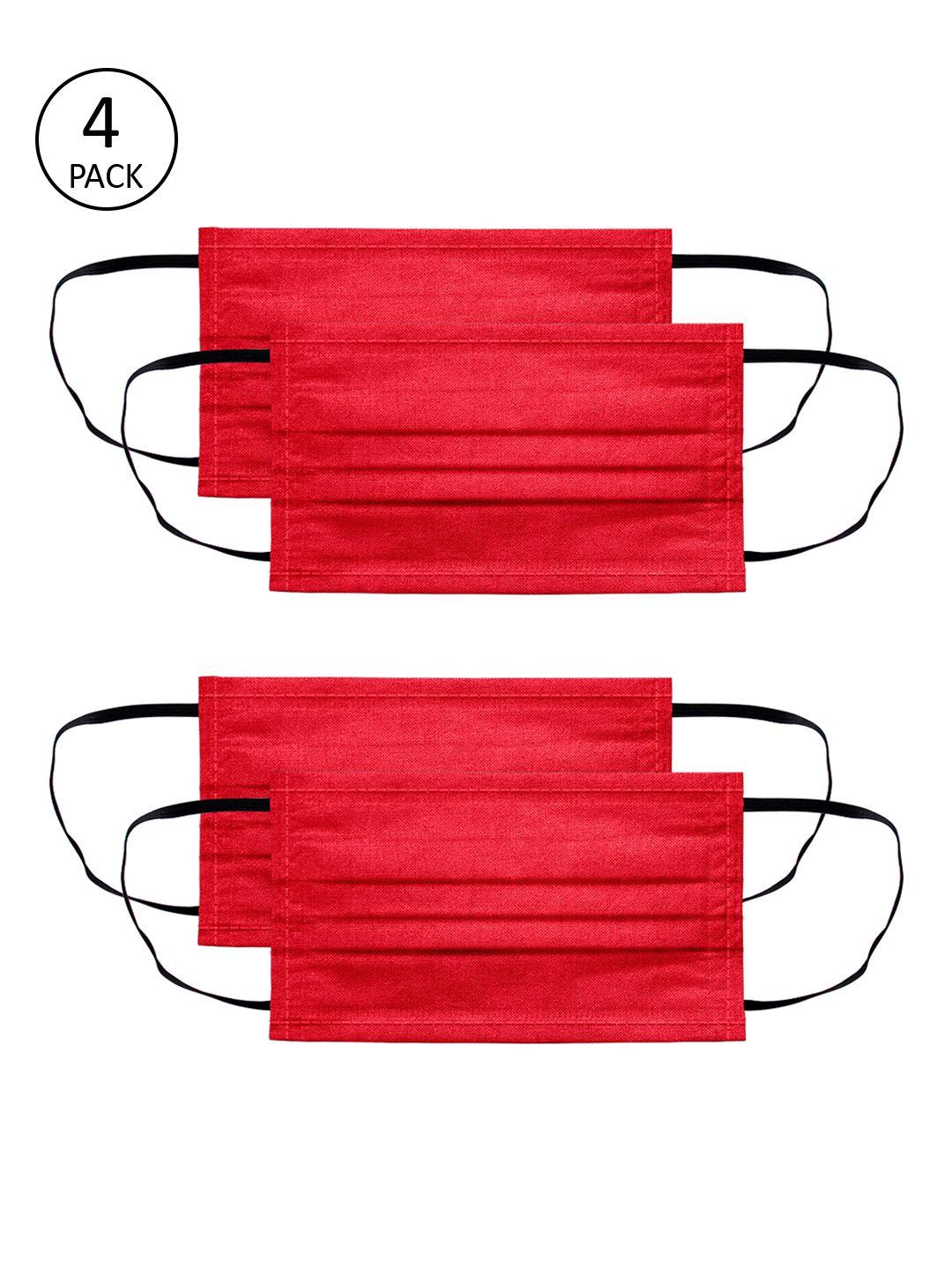 voylla unisex red solid 4 pcs 2 ply reusable outdoor fabric masks