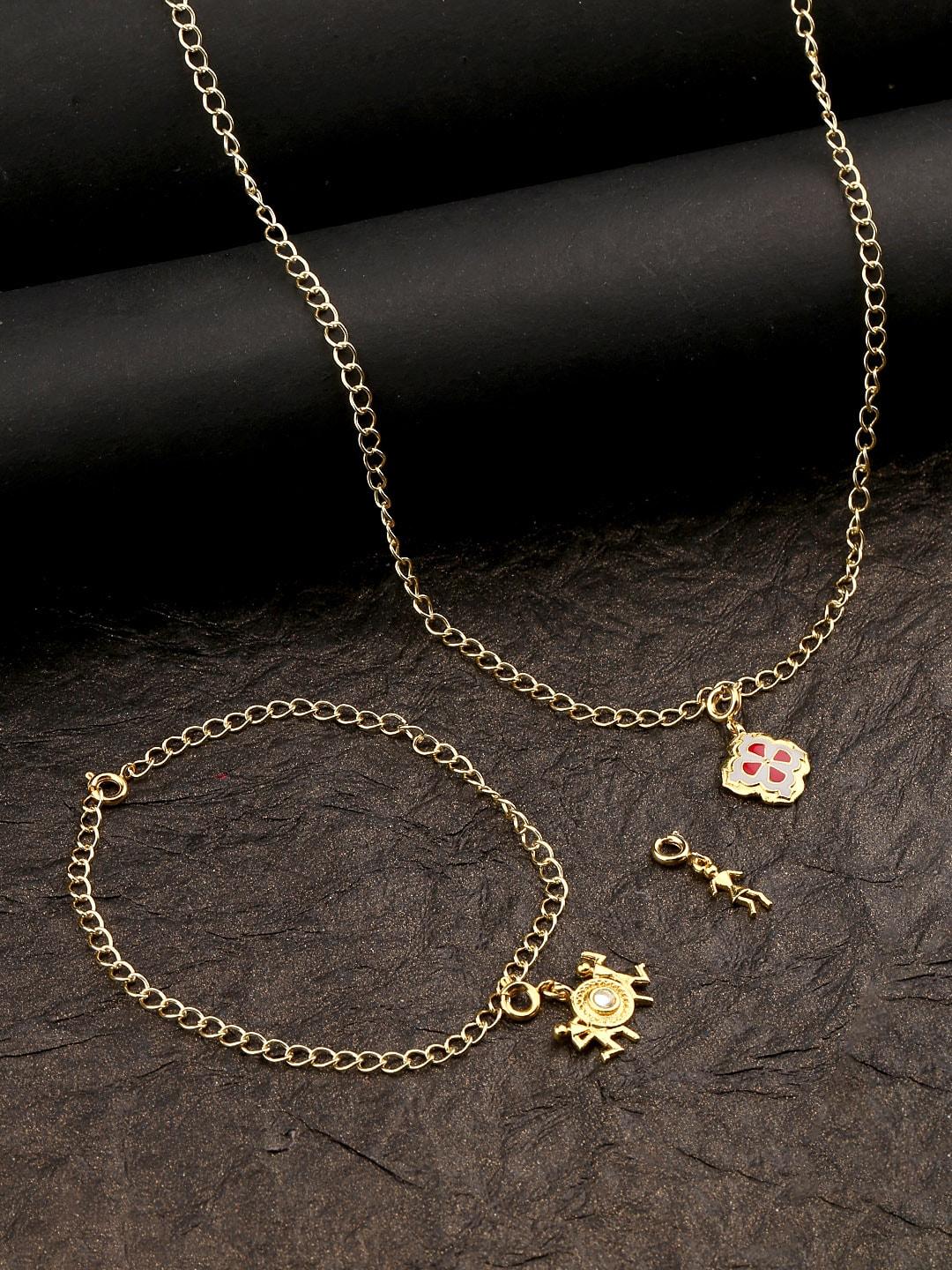 voylla women gold-plated charms pendant with chain and bracelets set