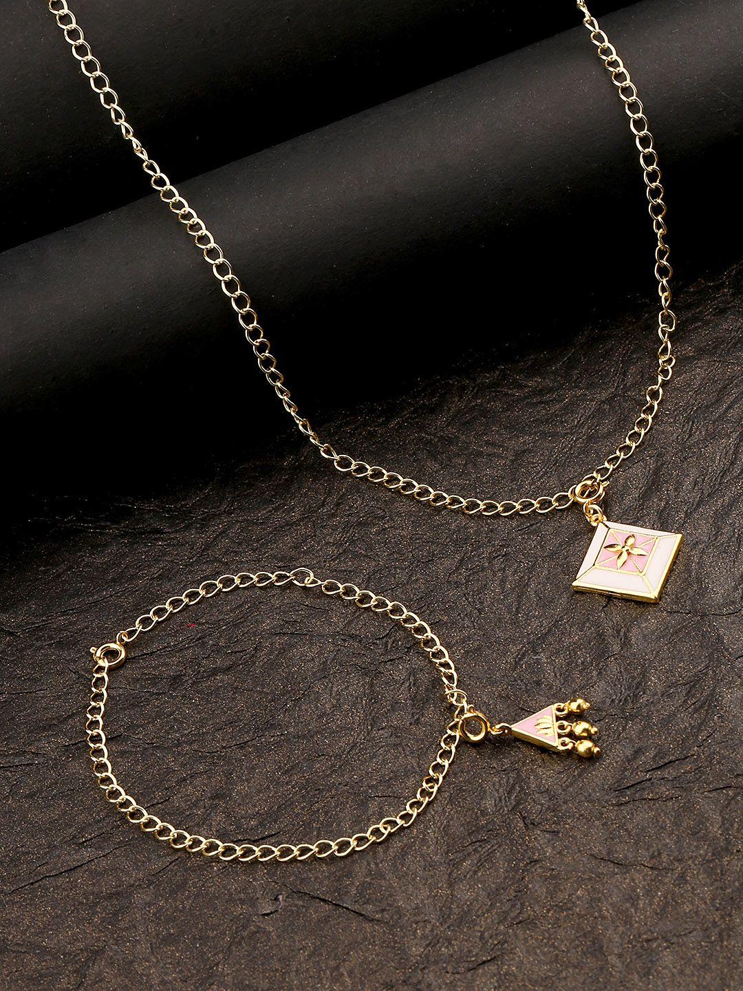 voylla womens gold-plated & yellow gold charms pendant with chain and bracelets
