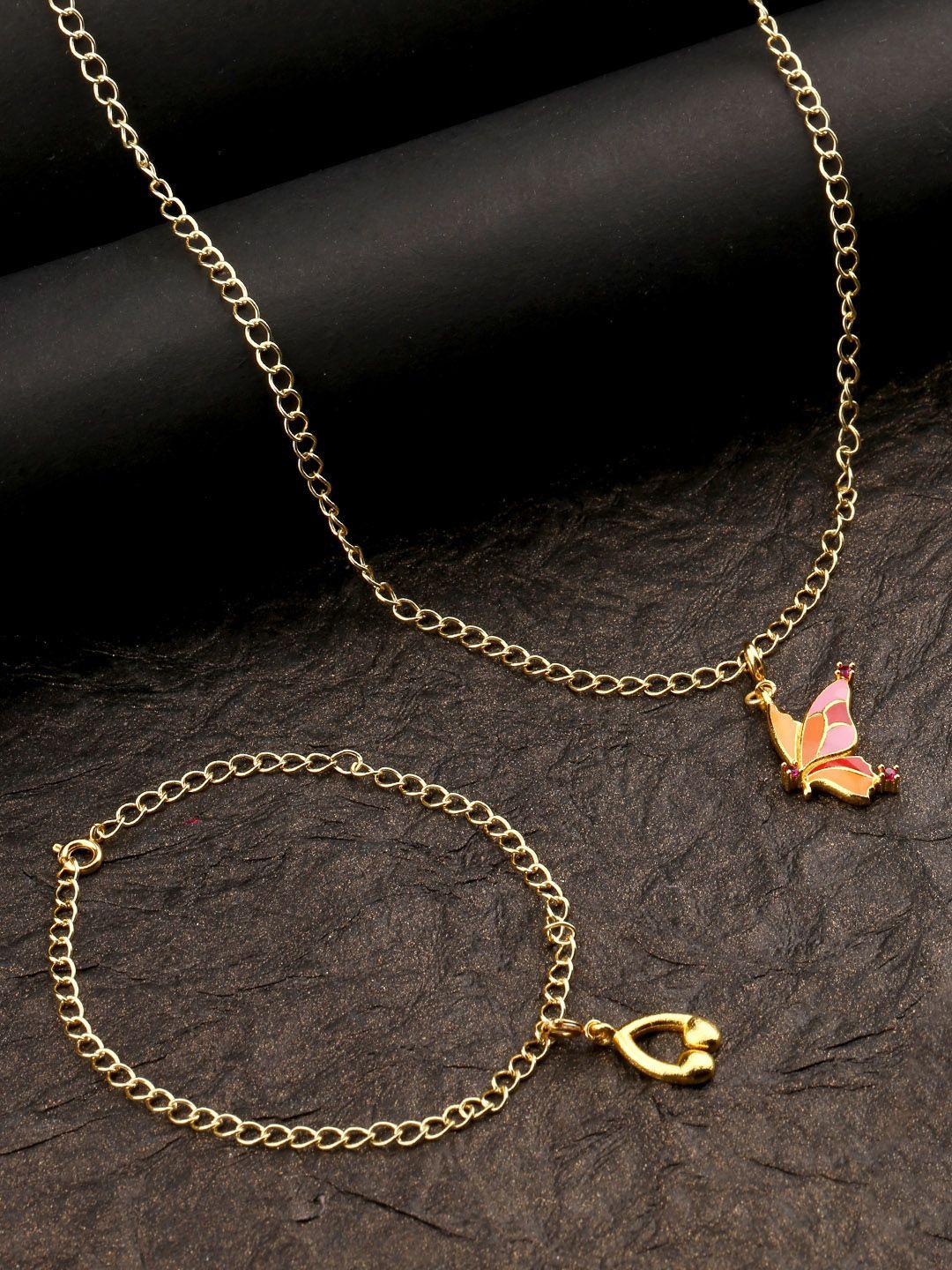 voylla womens gold-plated bird enameled charms pendant with chain and bracelets