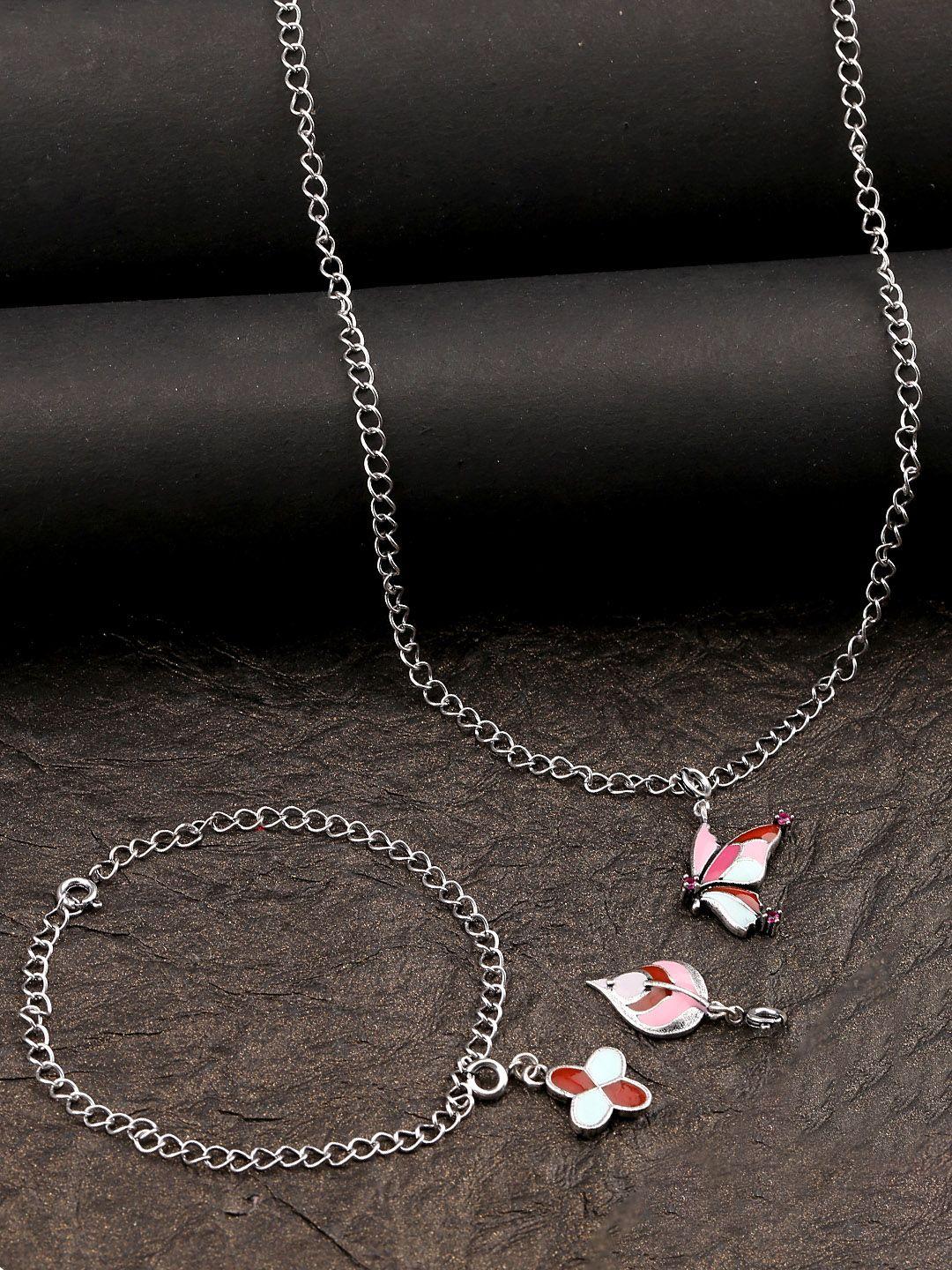 voylla womens silver-plated beautiful enameled charms pendant with chain & bracelet
