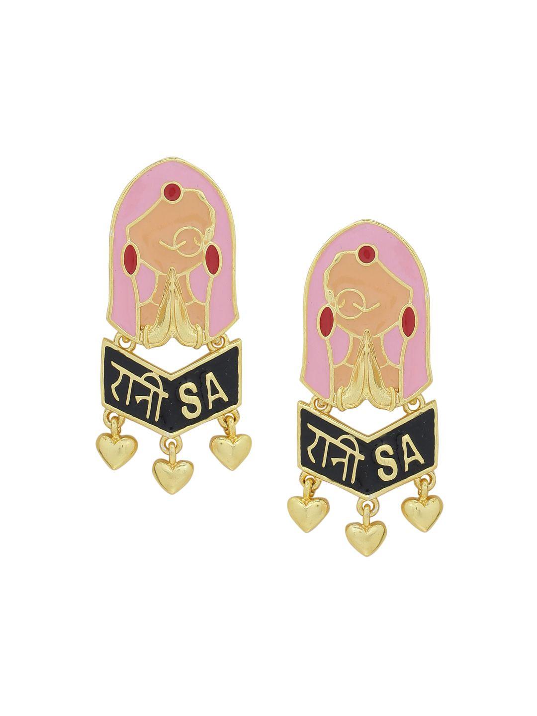 voylla gold-plated & pink contemporary drop earrings