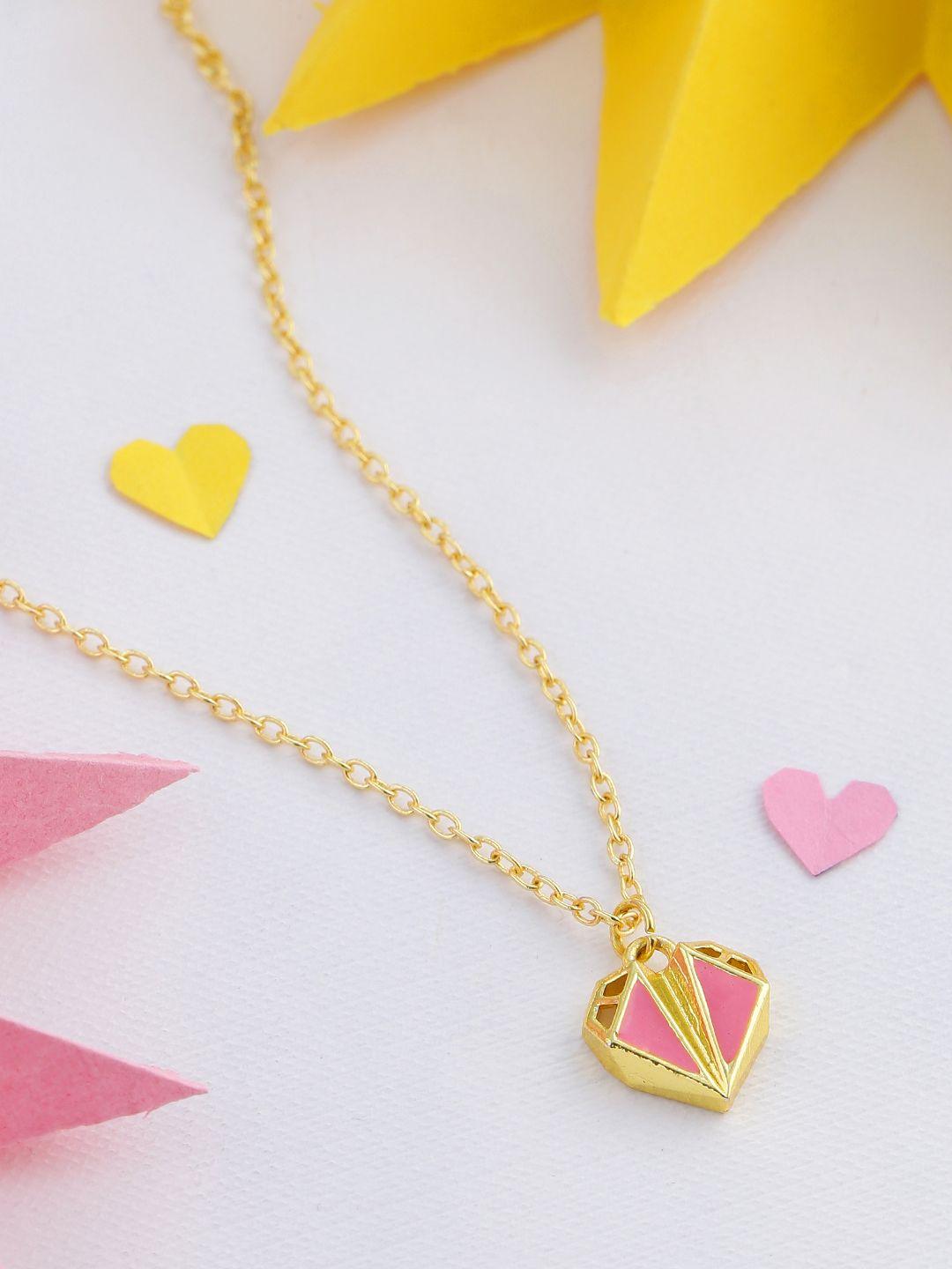 voylla gold-plated & pink mi amore geometric heart necklace