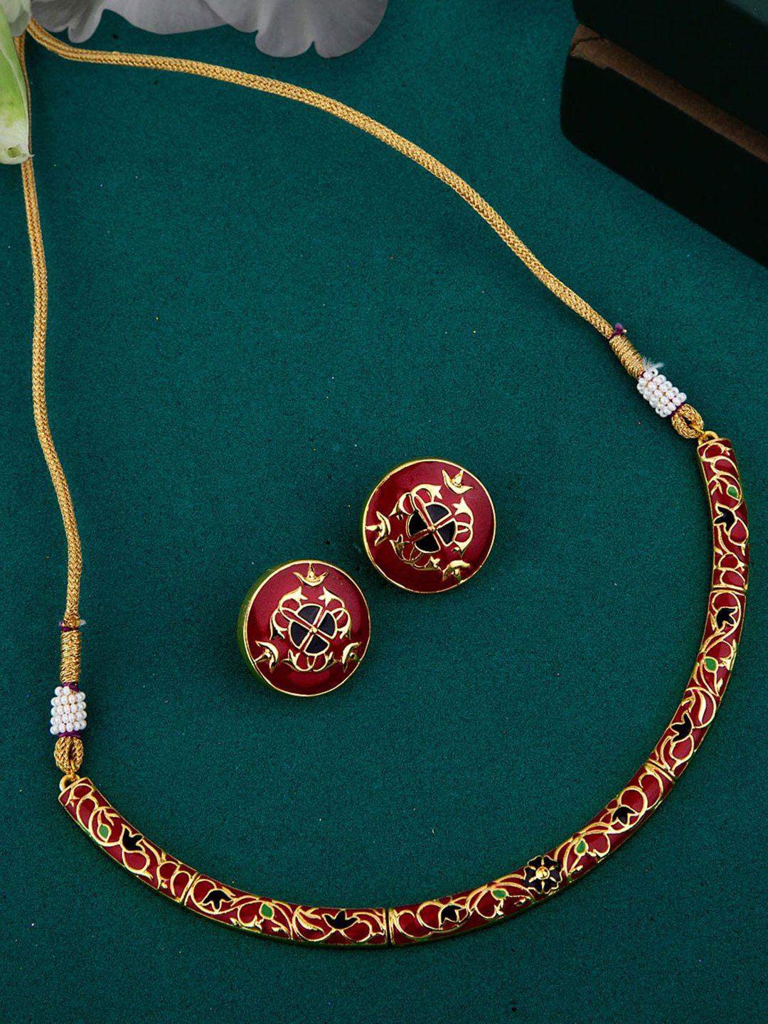 voylla gold-plated & red enamelled jewellery set