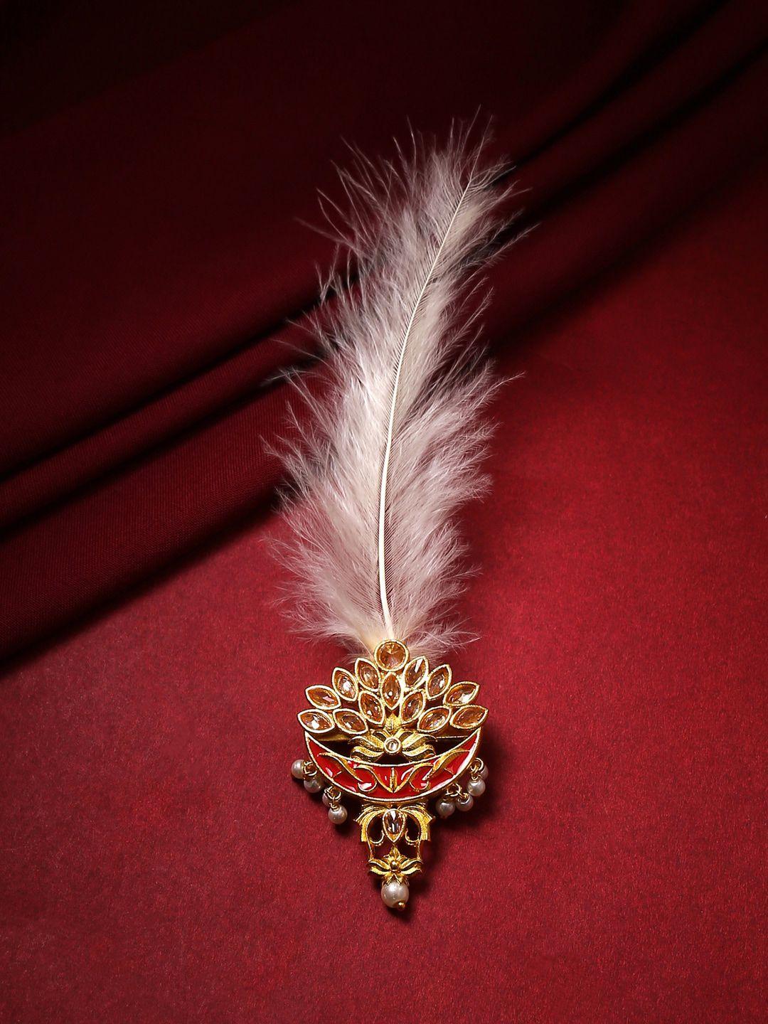 voylla gold-plated apsara groom royal enamelled with pearl kalangi & feather