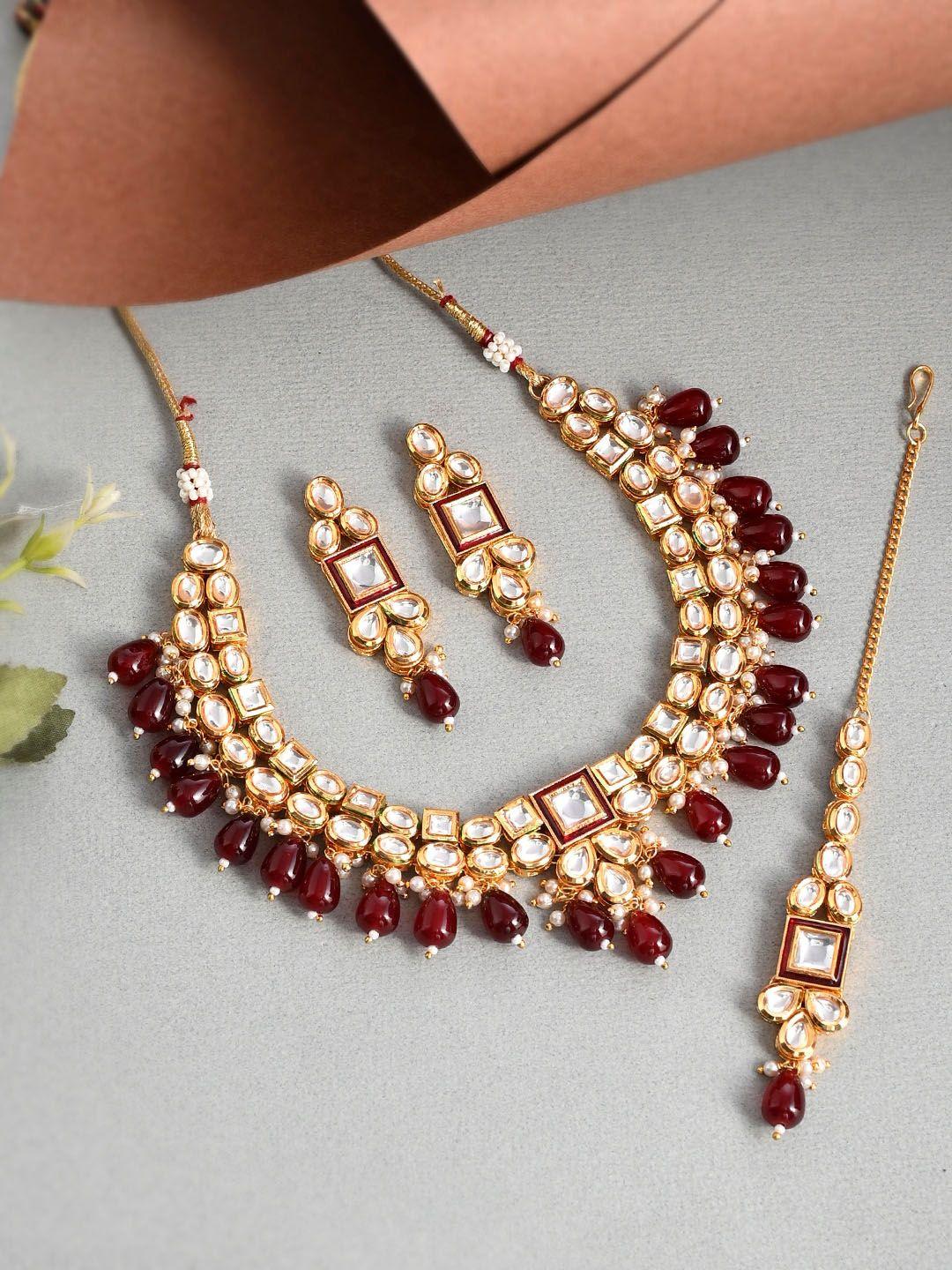 voylla gold-plated kundan-studded & beaded jewellery set