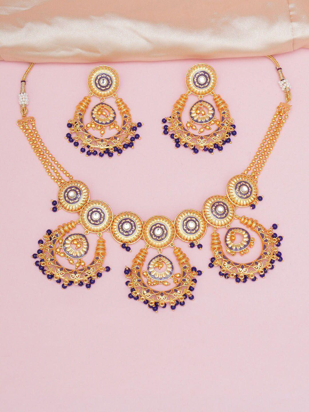 voylla gold-plated stone-studded & beaded jewellery set