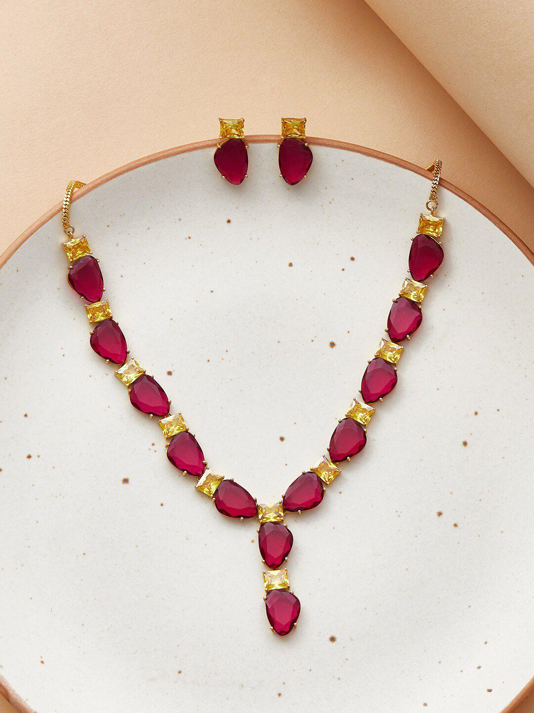 voylla gold-plated white & pink cz studded jewellery set