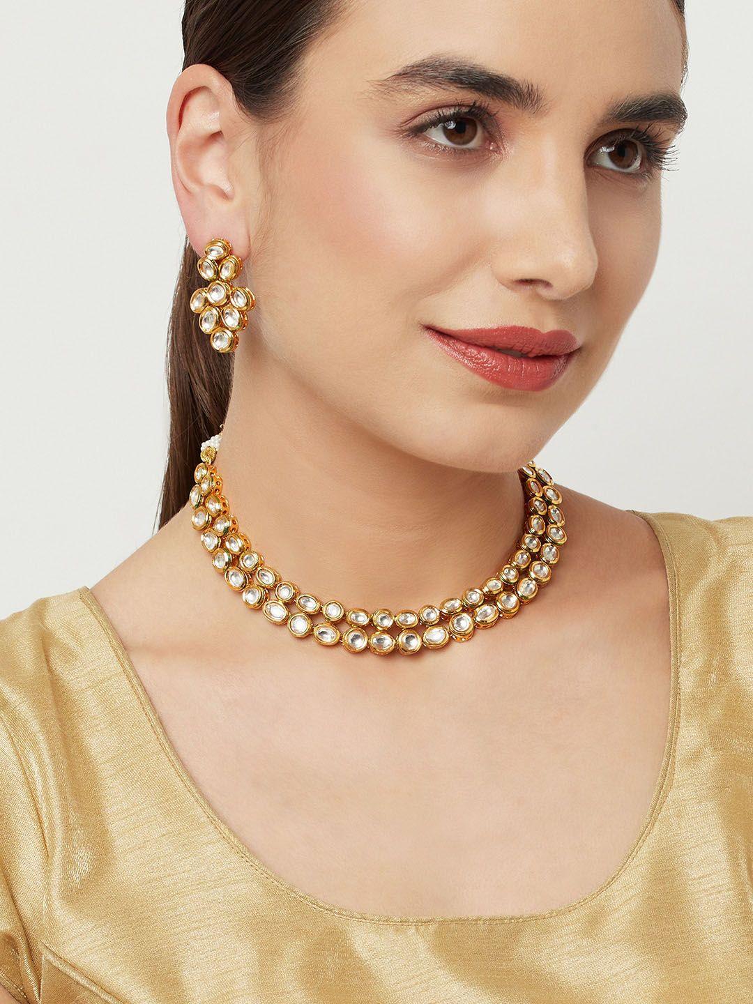 voylla gold-plated white kundan-studded layered jewellery set