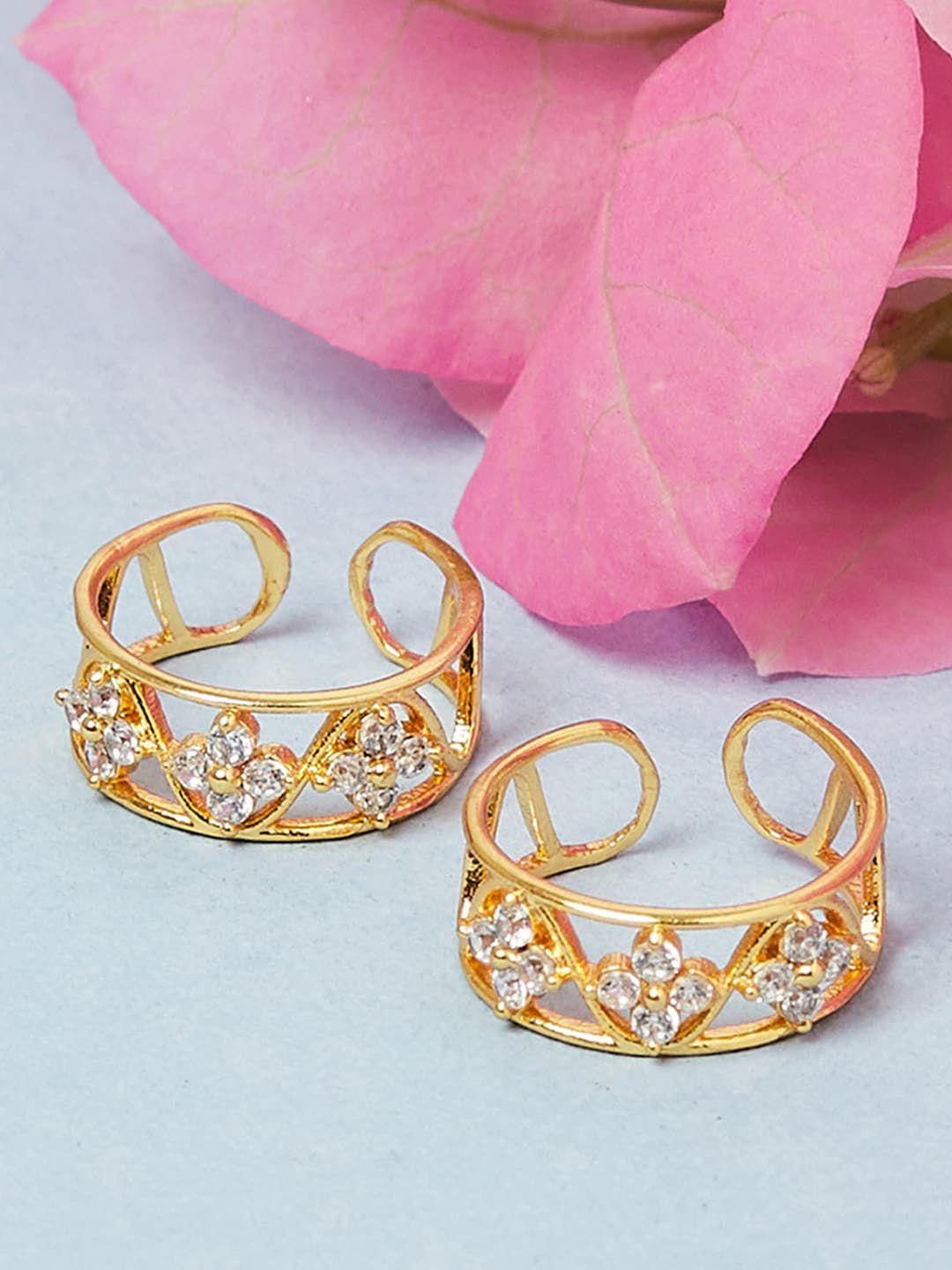 voylla gold-plated white stone-studded toe rings