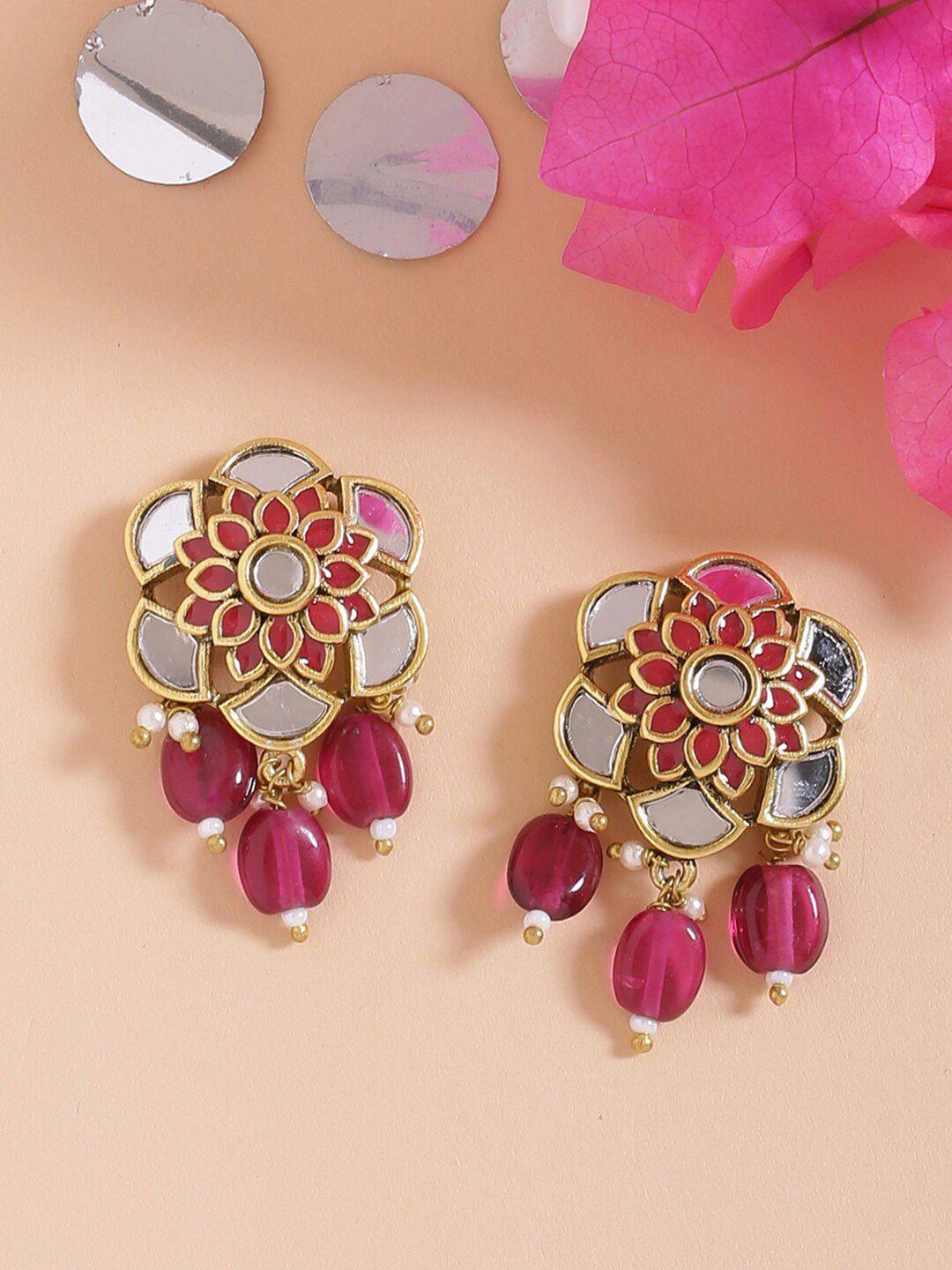 voylla pink & red gold-plated oxidised geometric studs