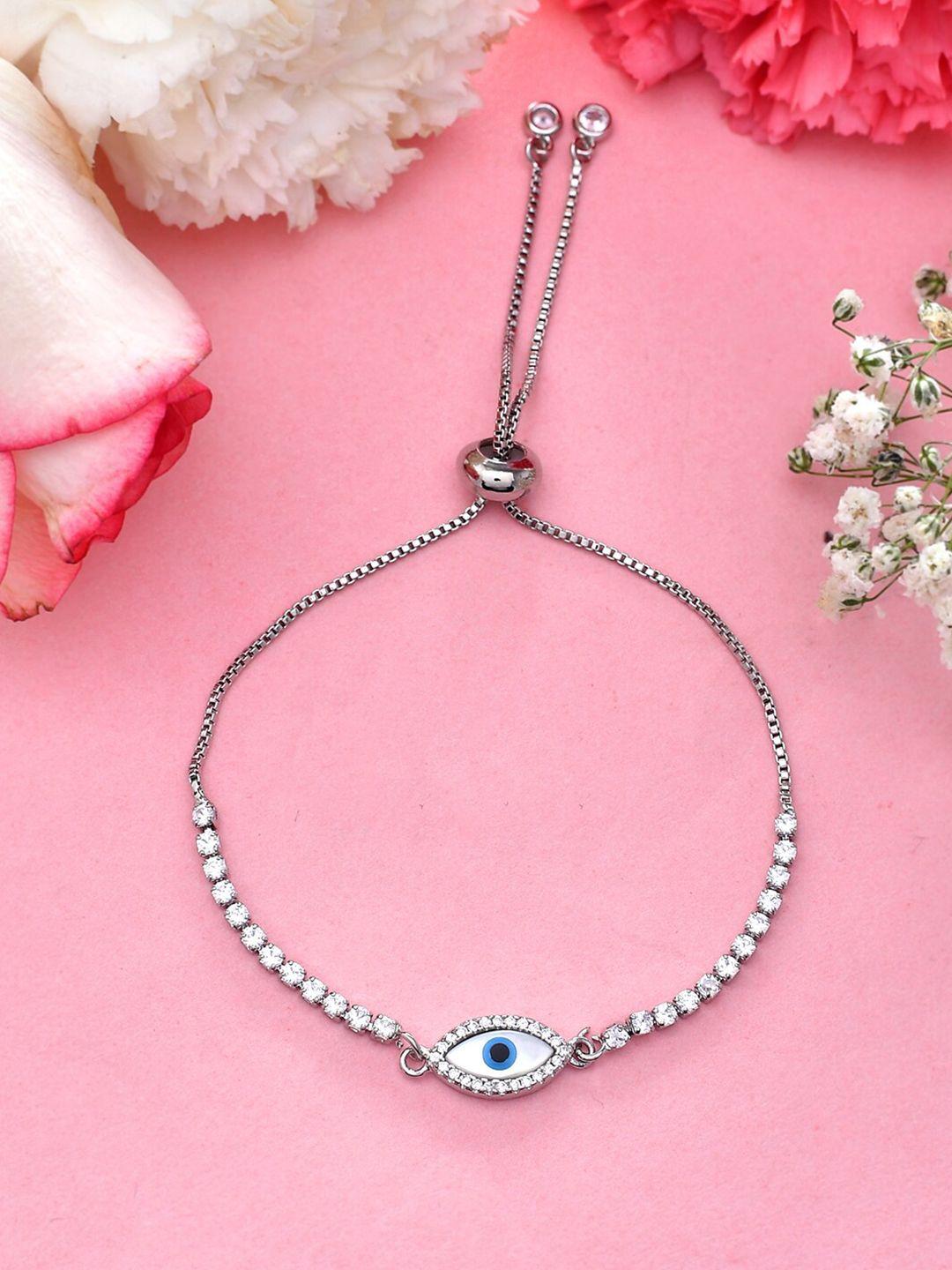 voylla rhodium-plated cubic zirconia evil eye charm bracelet