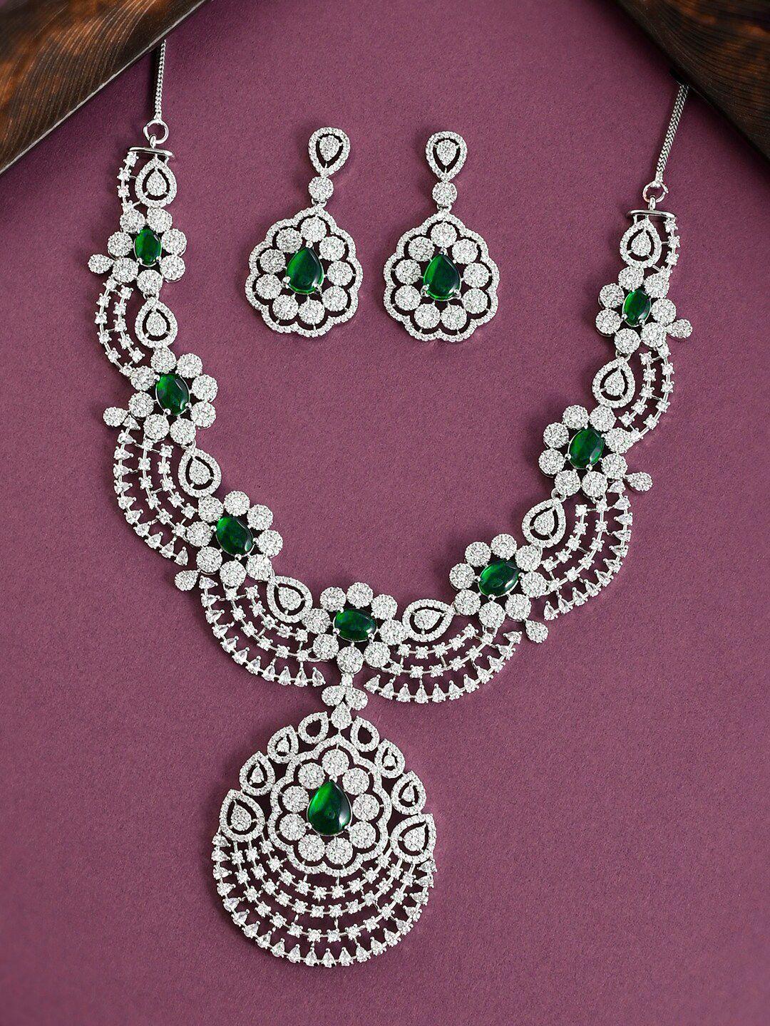 voylla rhodium-plated cz studded jewellery set