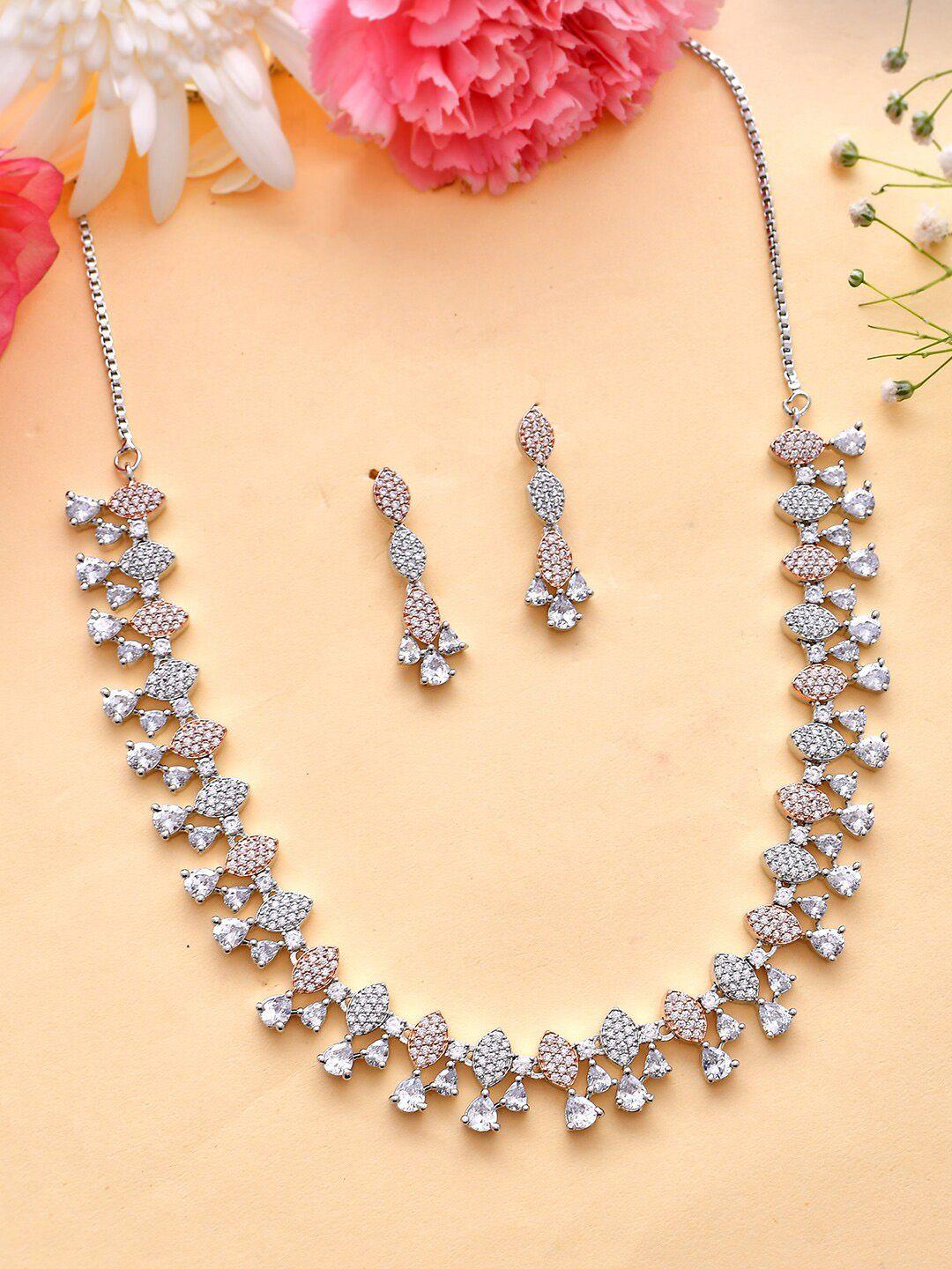 voylla rhodium-plated cz studded jewellery set